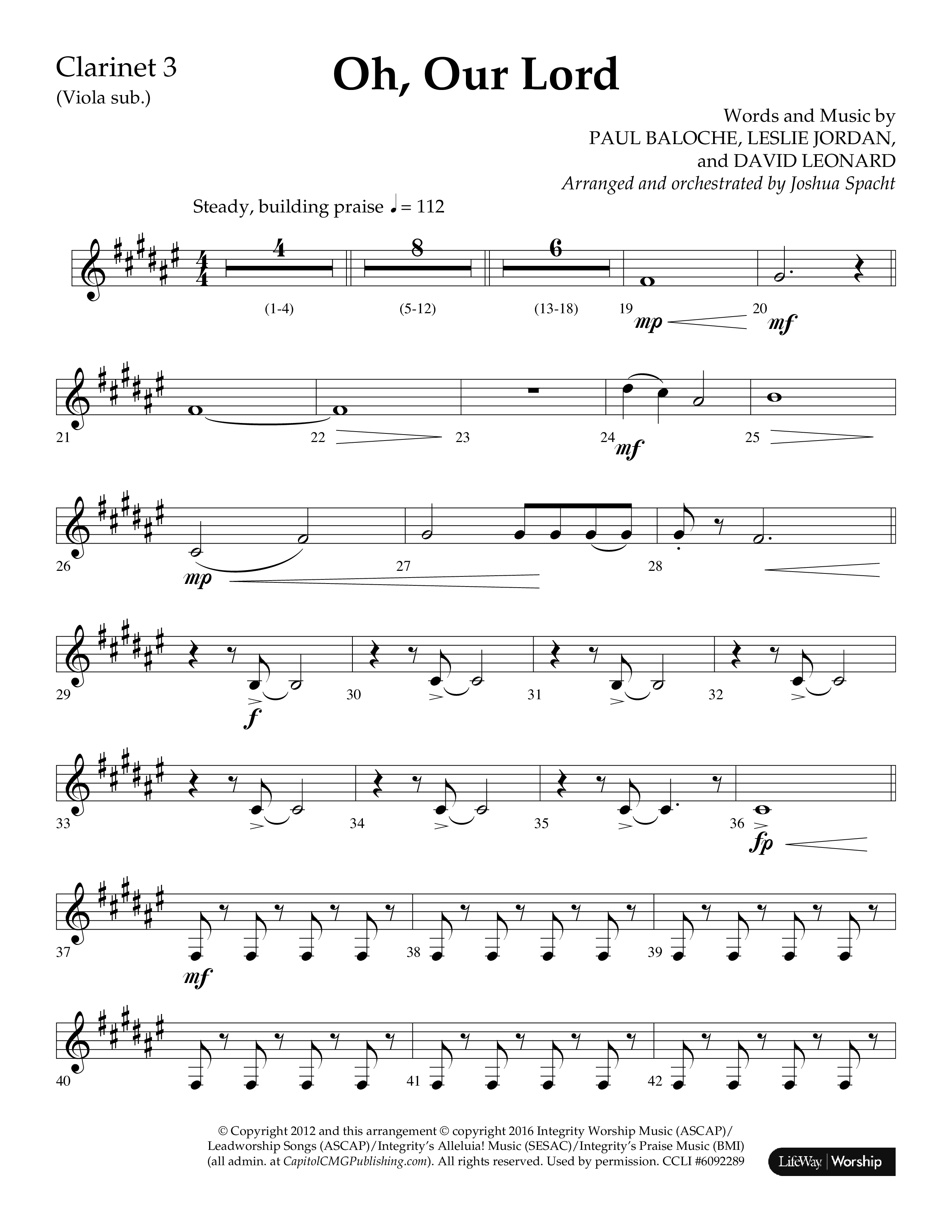 Oh Our Lord (Choral Anthem SATB) Clarinet 3 (Lifeway Choral / Arr. Joshua Spacht)