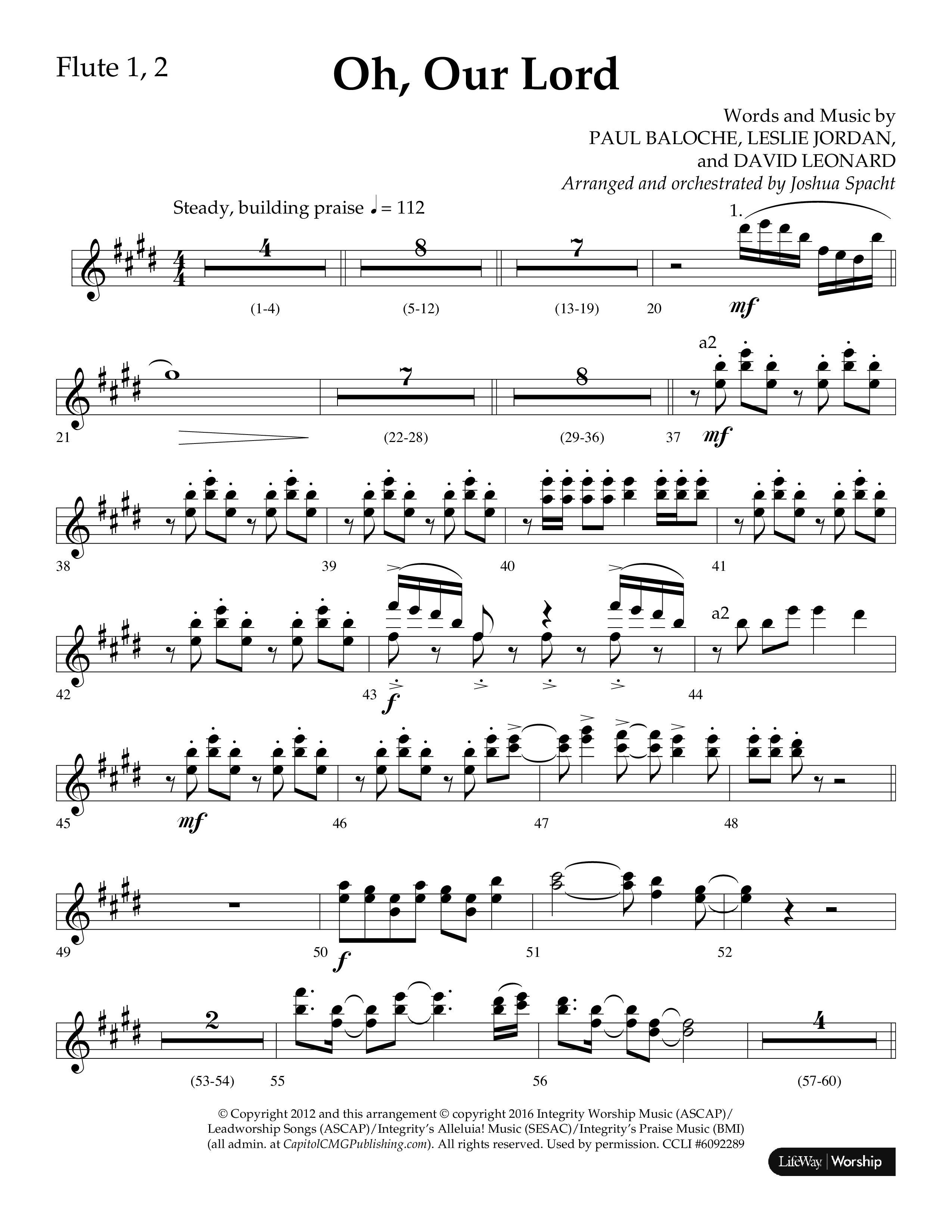 Oh Our Lord (Choral Anthem SATB) Flute 1/2 (Lifeway Choral / Arr. Joshua Spacht)