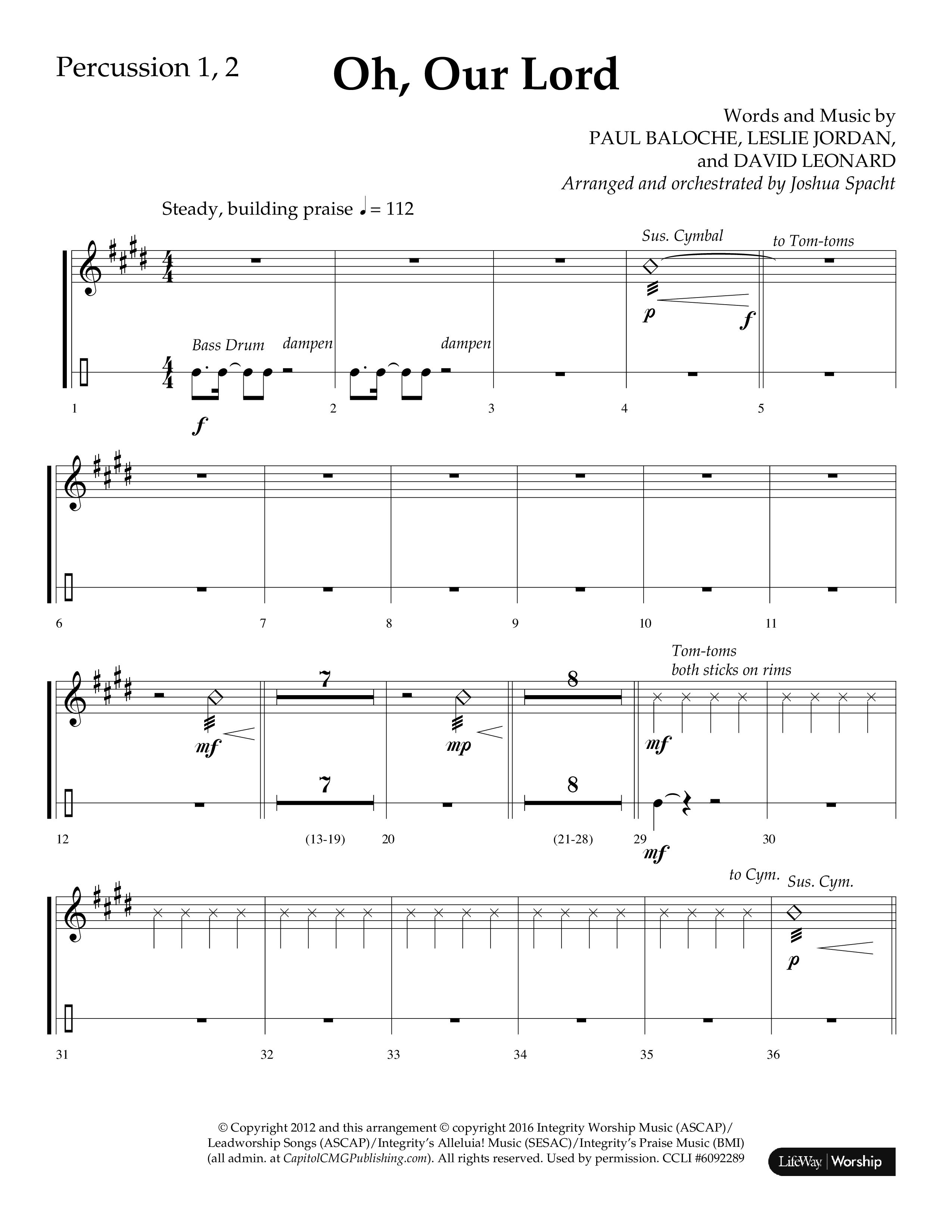 Oh Our Lord (Choral Anthem SATB) Percussion 1/2 (Lifeway Choral / Arr. Joshua Spacht)