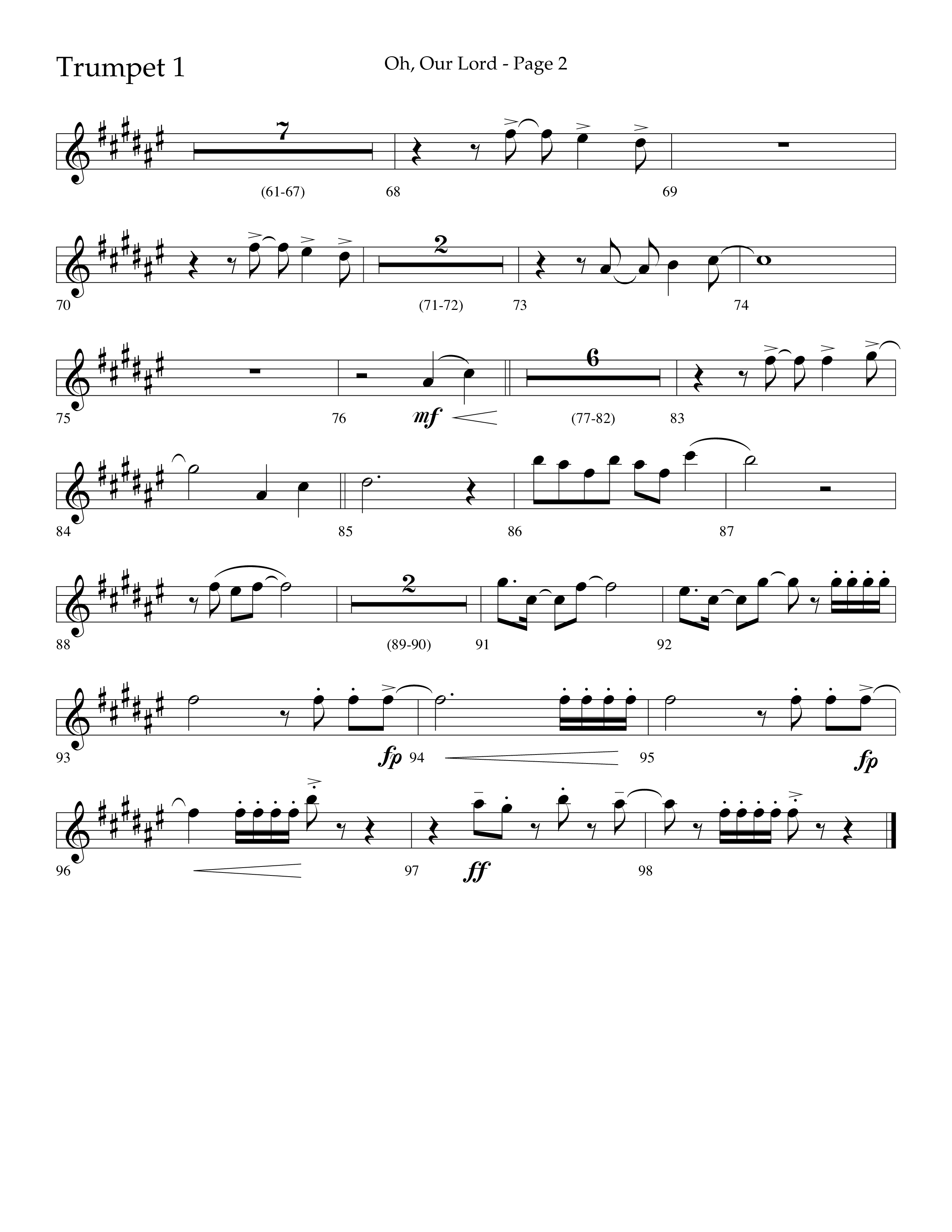 Oh Our Lord (Choral Anthem SATB) Trumpet 1 (Lifeway Choral / Arr. Joshua Spacht)