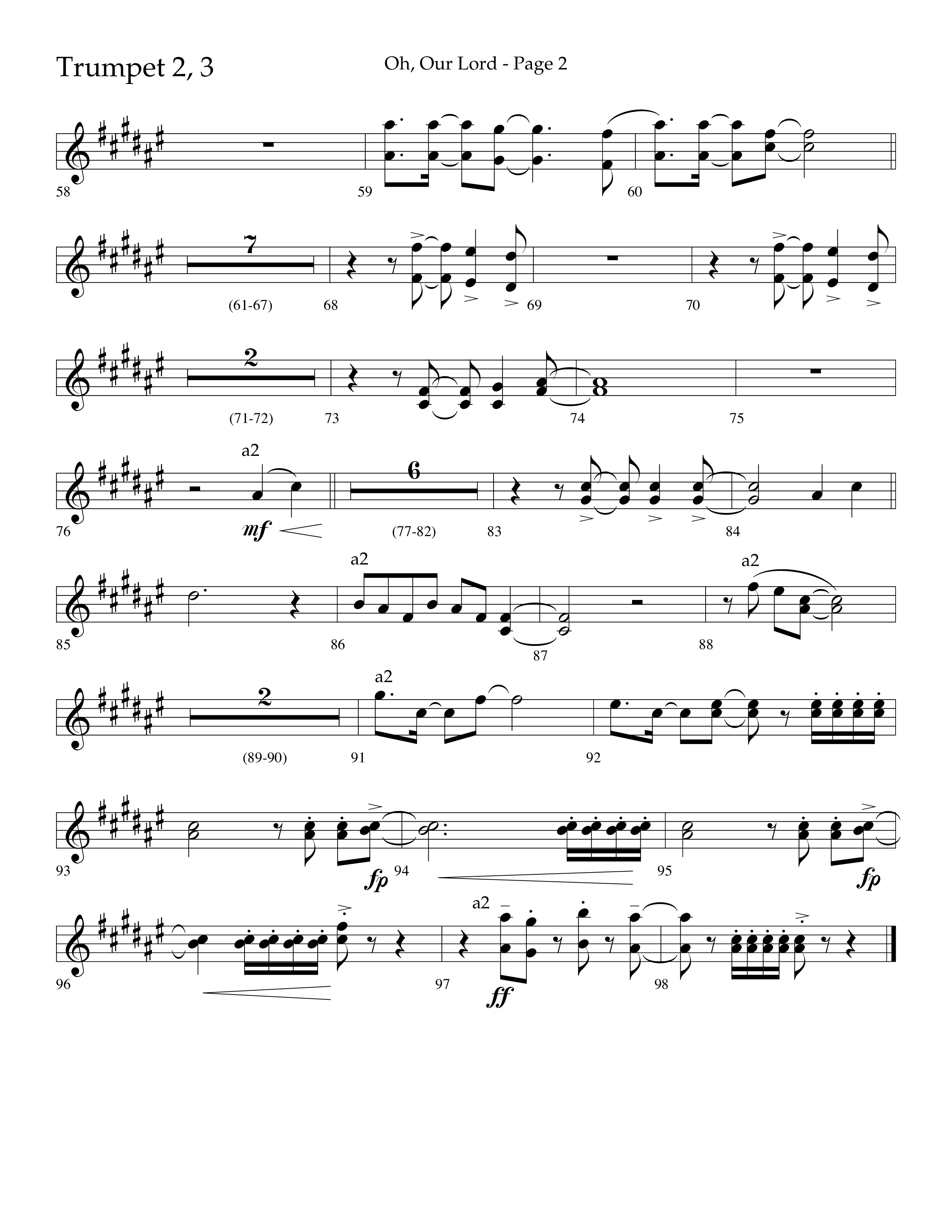 Oh Our Lord (Choral Anthem SATB) Trumpet 2/3 (Lifeway Choral / Arr. Joshua Spacht)