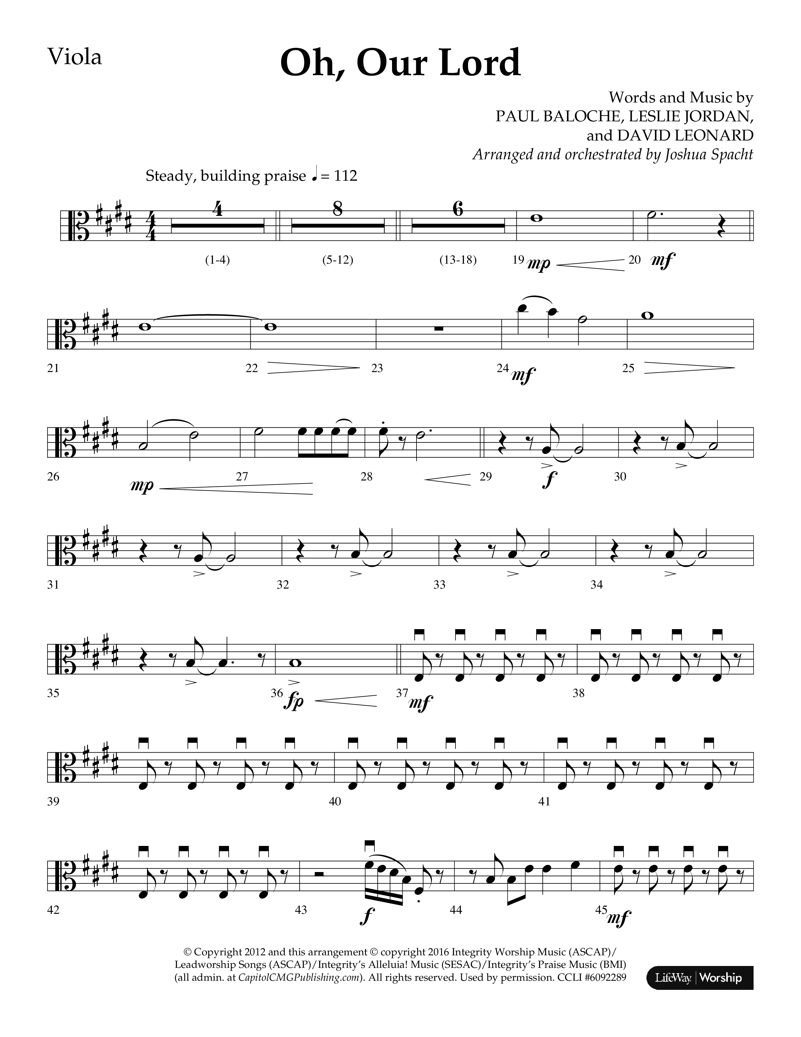 Oh Our Lord (Choral Anthem SATB) Viola (Lifeway Choral / Arr. Joshua Spacht)