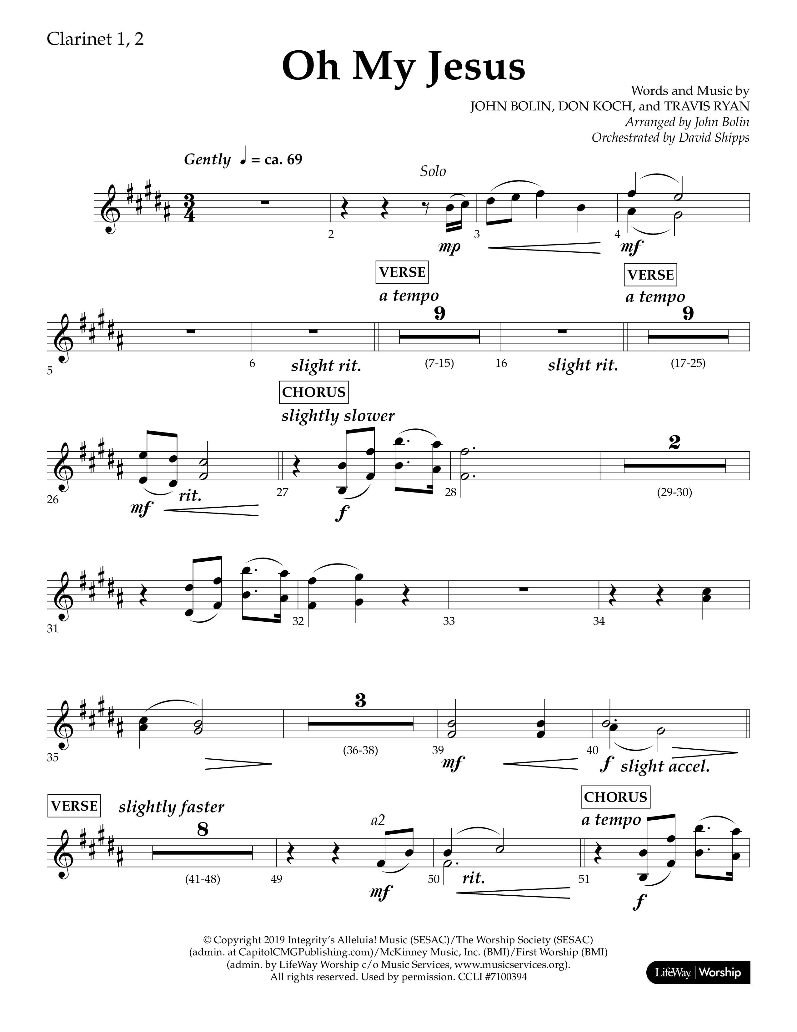 Oh My Jesus (Choral Anthem SATB) Clarinet 1/2 (Lifeway Choral / Arr. John Bolin / Orch. David Shipps)