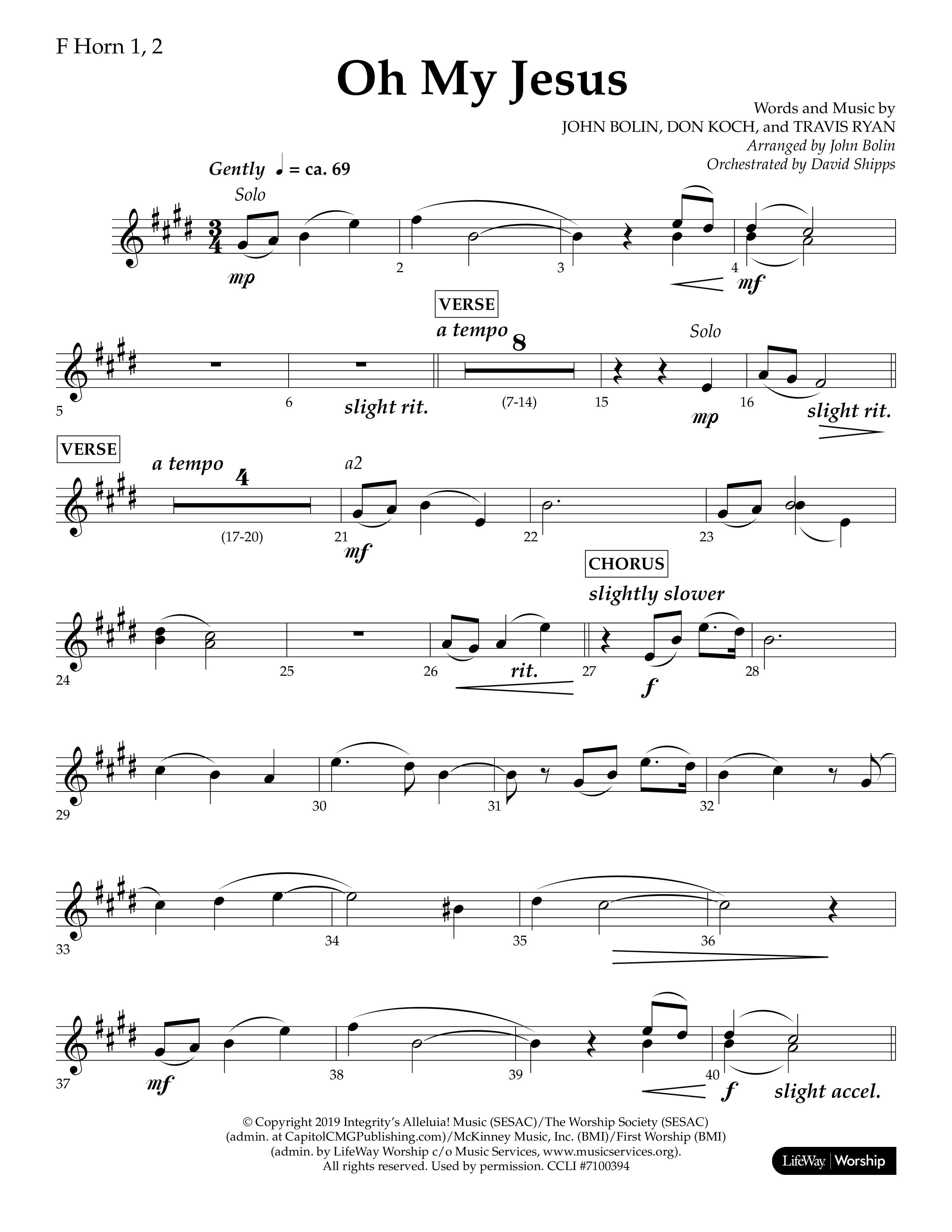 Oh My Jesus (Choral Anthem SATB) French Horn 1/2 (Lifeway Choral / Arr. John Bolin / Orch. David Shipps)