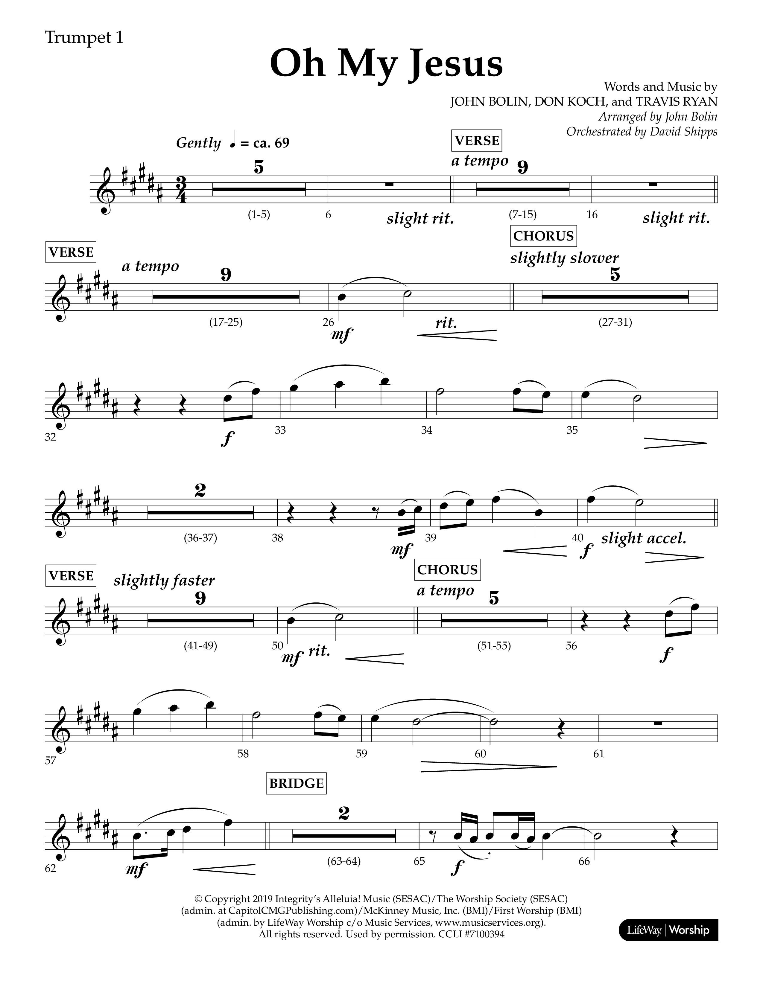 Oh My Jesus (Choral Anthem SATB) Trumpet 1 (Lifeway Choral / Arr. John Bolin / Orch. David Shipps)