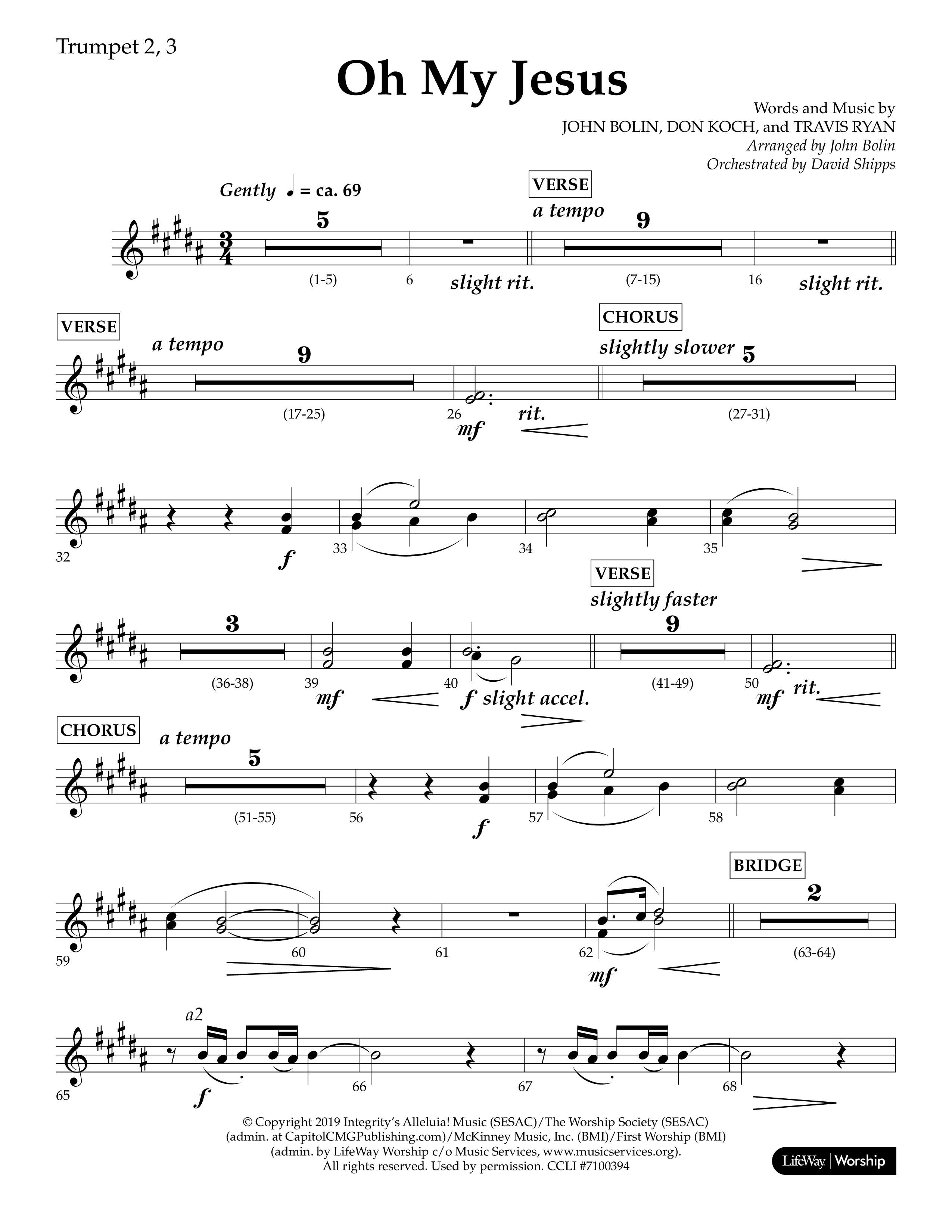 Oh My Jesus (Choral Anthem SATB) Trumpet 2/3 (Lifeway Choral / Arr. John Bolin / Orch. David Shipps)