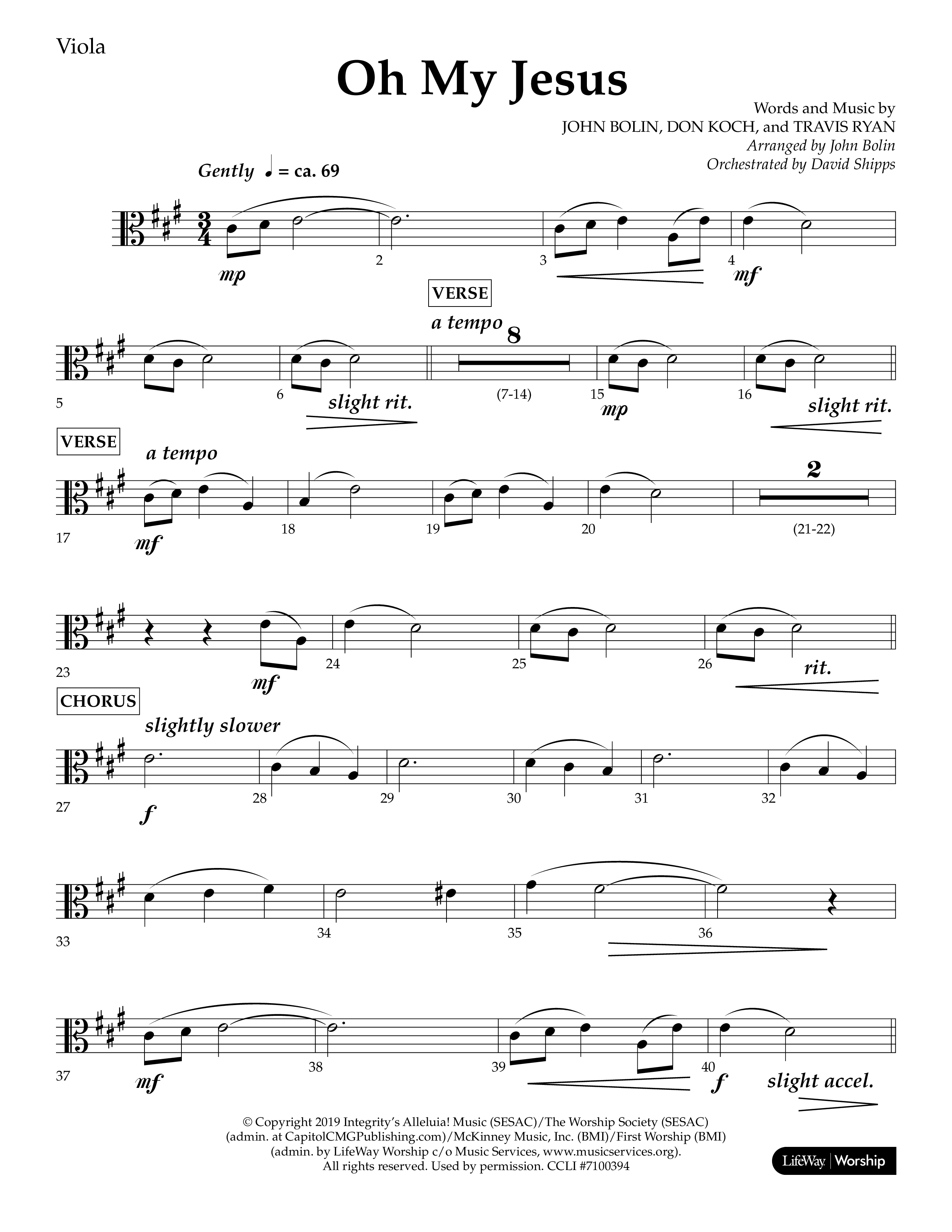 Oh My Jesus (Choral Anthem SATB) Viola (Lifeway Choral / Arr. John Bolin / Orch. David Shipps)