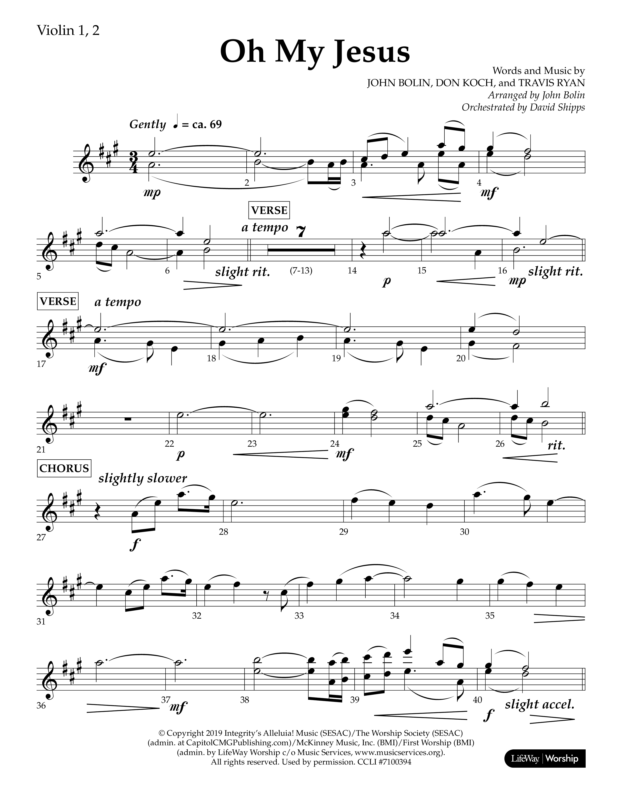 Oh My Jesus (Choral Anthem SATB) Violin 1/2 (Lifeway Choral / Arr. John Bolin / Orch. David Shipps)