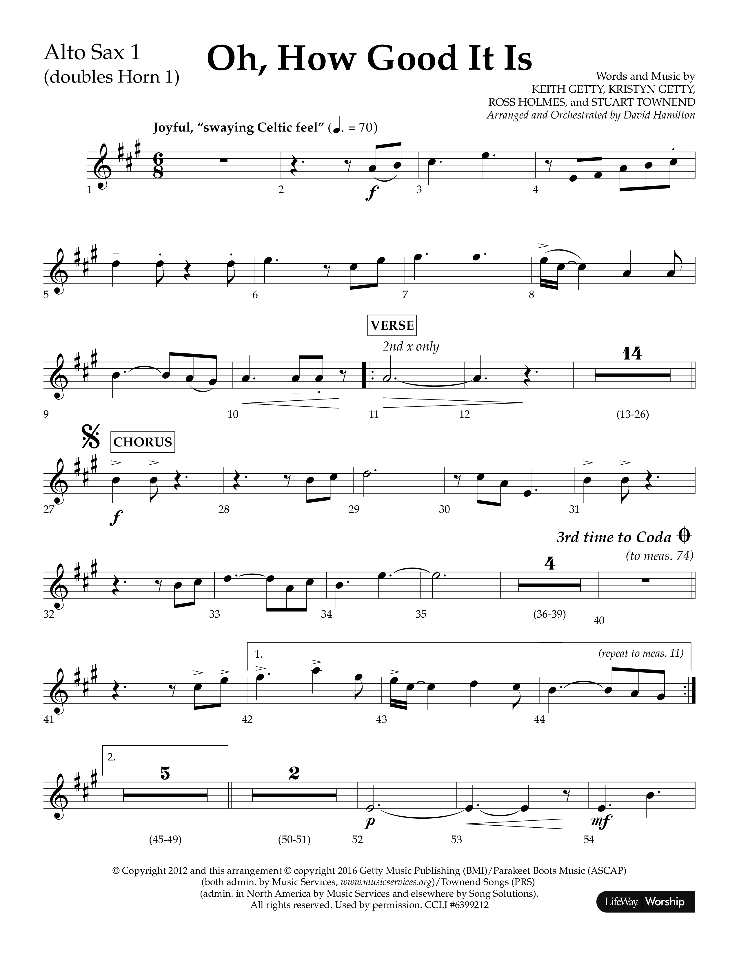 Oh How Good It Is (Choral Anthem SATB) Alto Sax 1/2 (Lifeway Choral / Arr. David Hamilton)