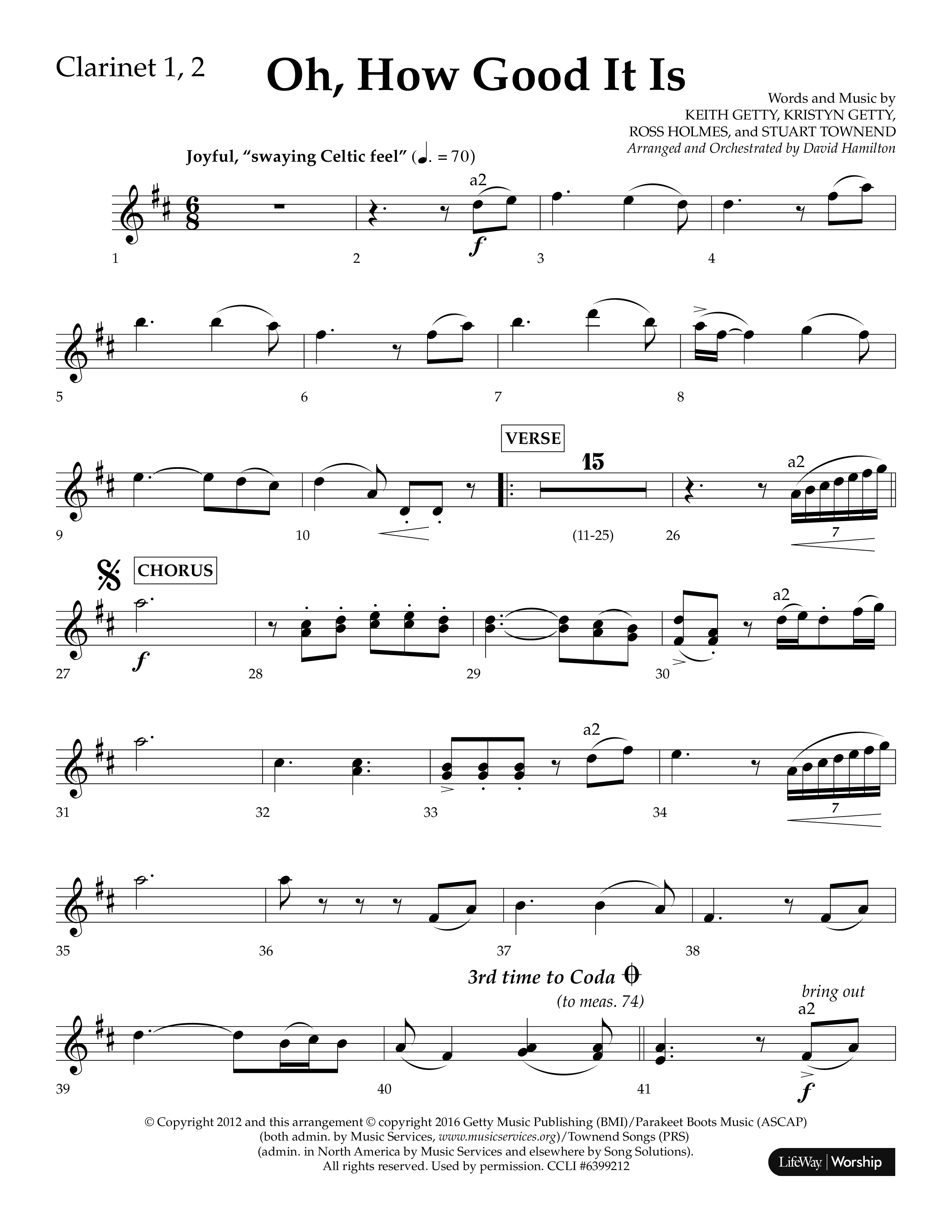 Oh How Good It Is (Choral Anthem SATB) Clarinet 1/2 (Lifeway Choral / Arr. David Hamilton)
