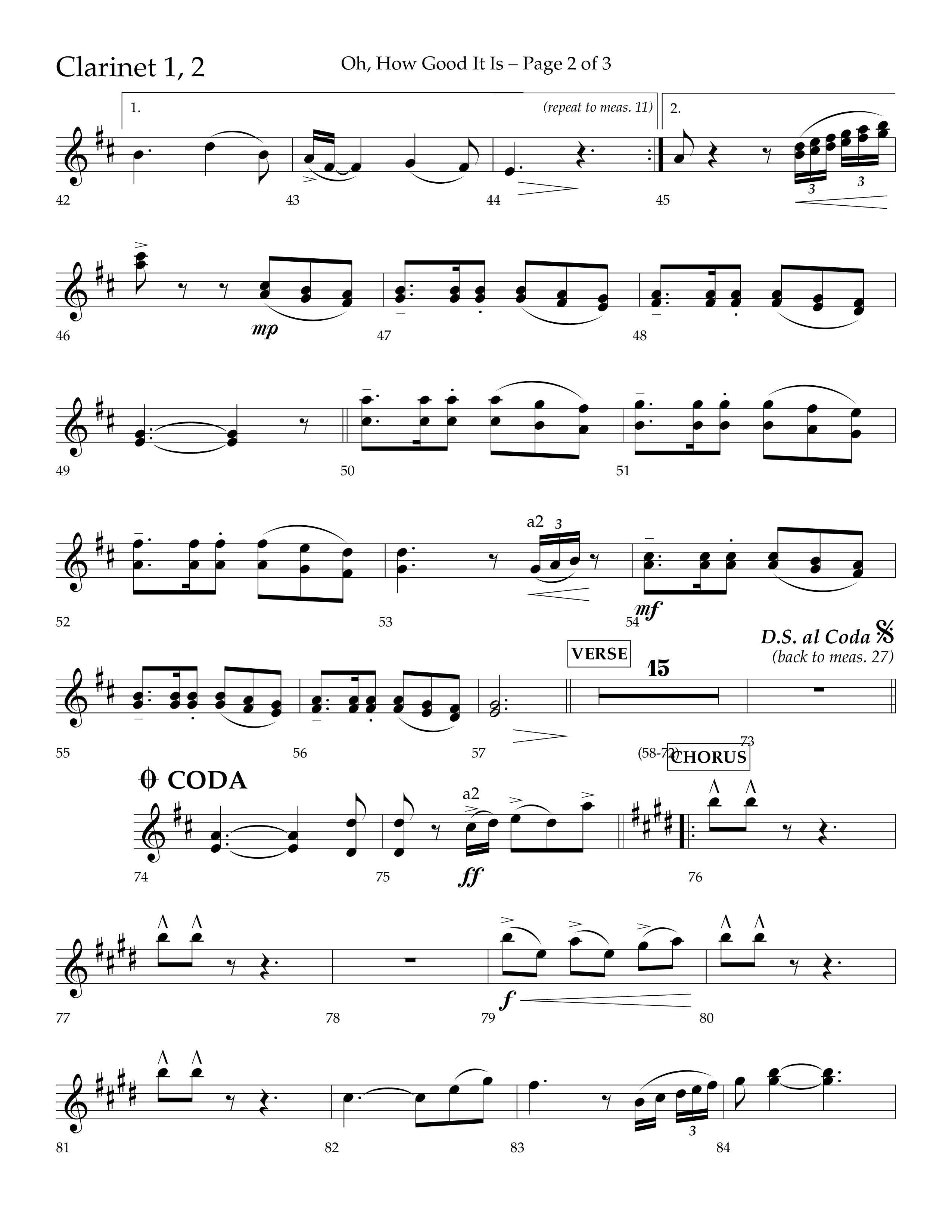 Oh How Good It Is (Choral Anthem SATB) Clarinet 1/2 (Lifeway Choral / Arr. David Hamilton)