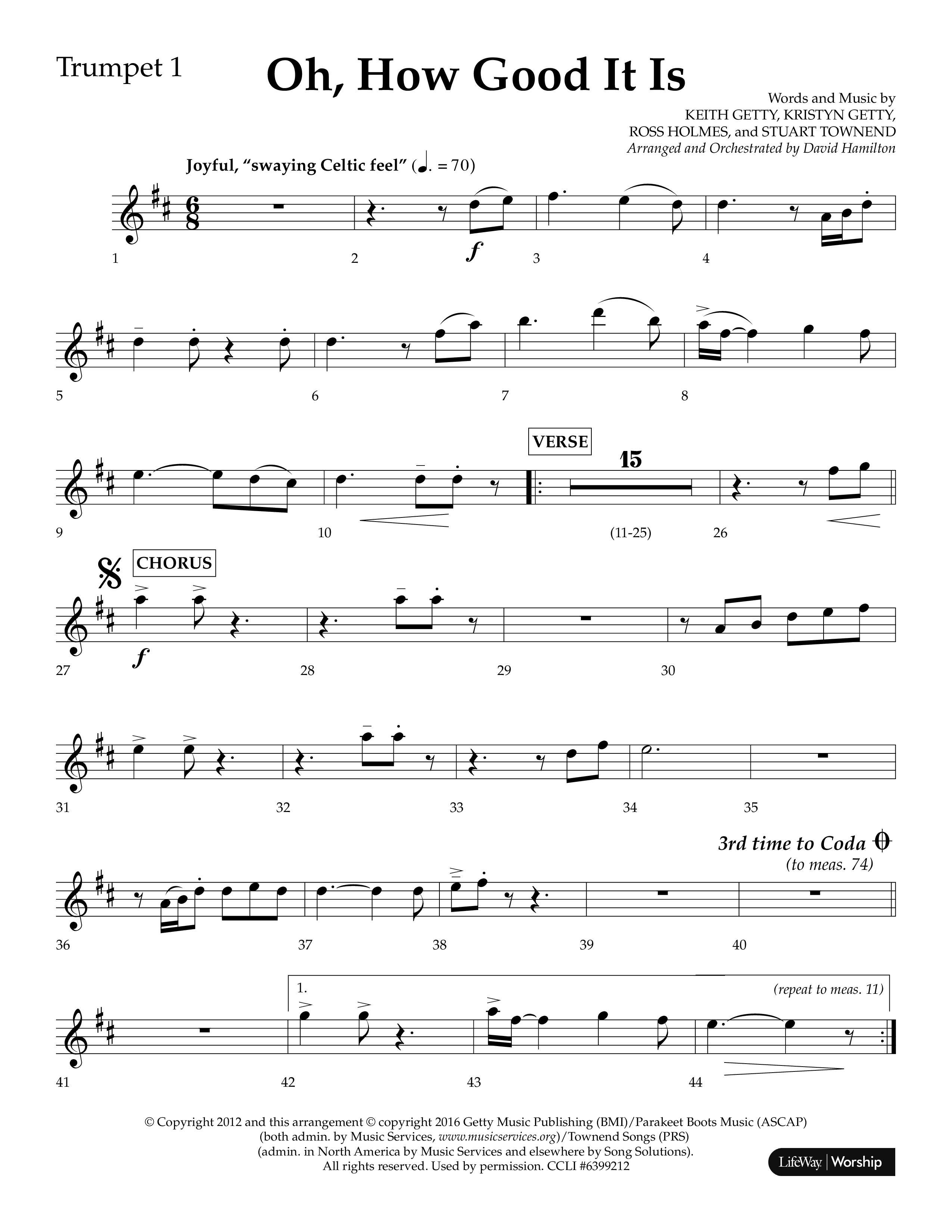 Oh How Good It Is (Choral Anthem SATB) Trumpet 1 (Lifeway Choral / Arr. David Hamilton)