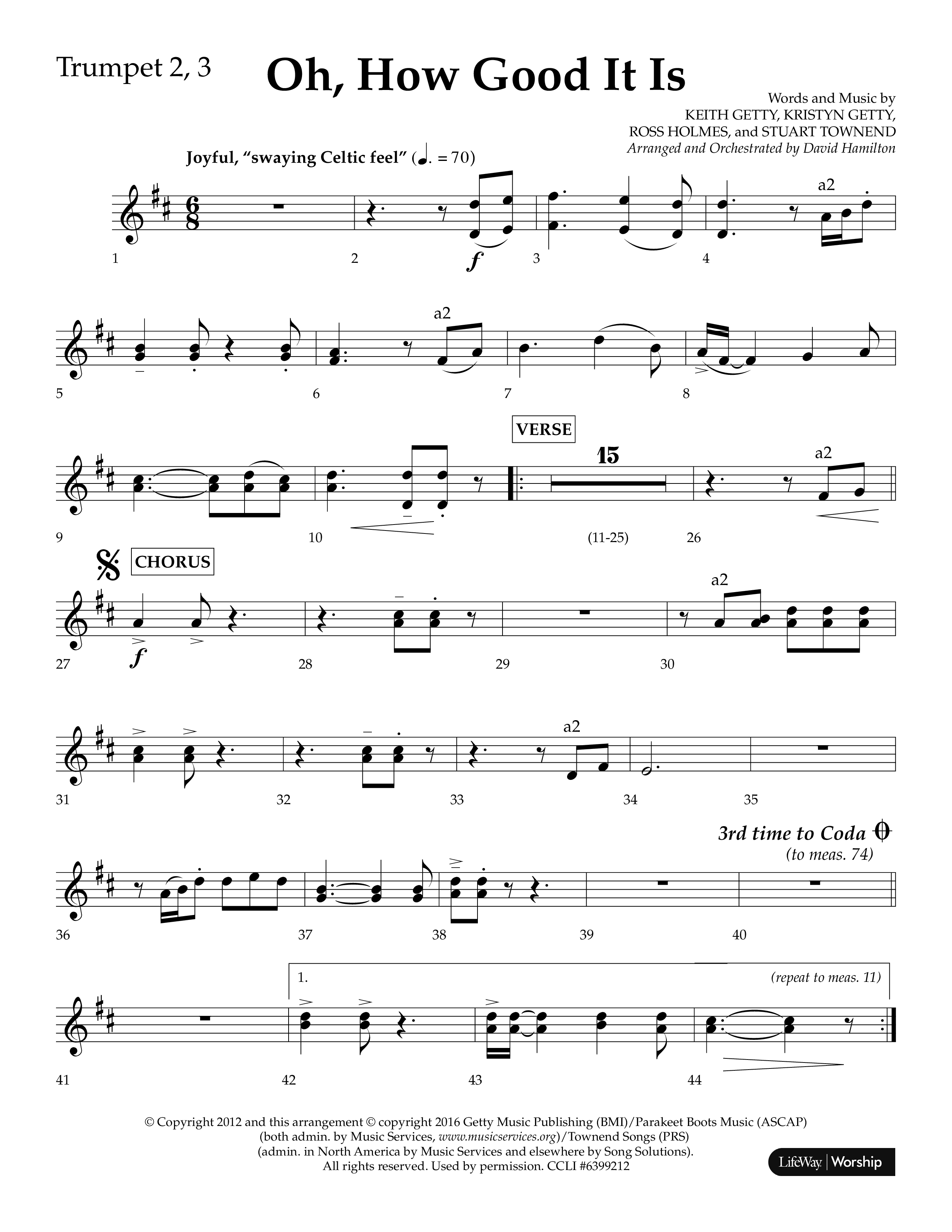Oh How Good It Is (Choral Anthem SATB) Trumpet 2/3 (Lifeway Choral / Arr. David Hamilton)