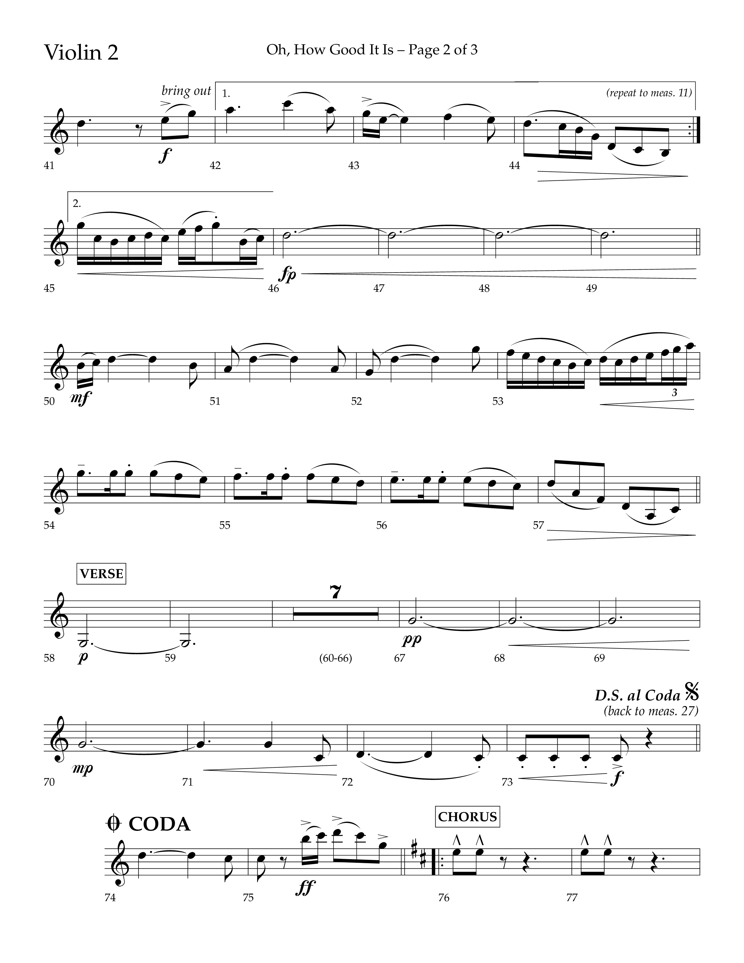 Oh How Good It Is (Choral Anthem SATB) Violin 2 (Lifeway Choral / Arr. David Hamilton)