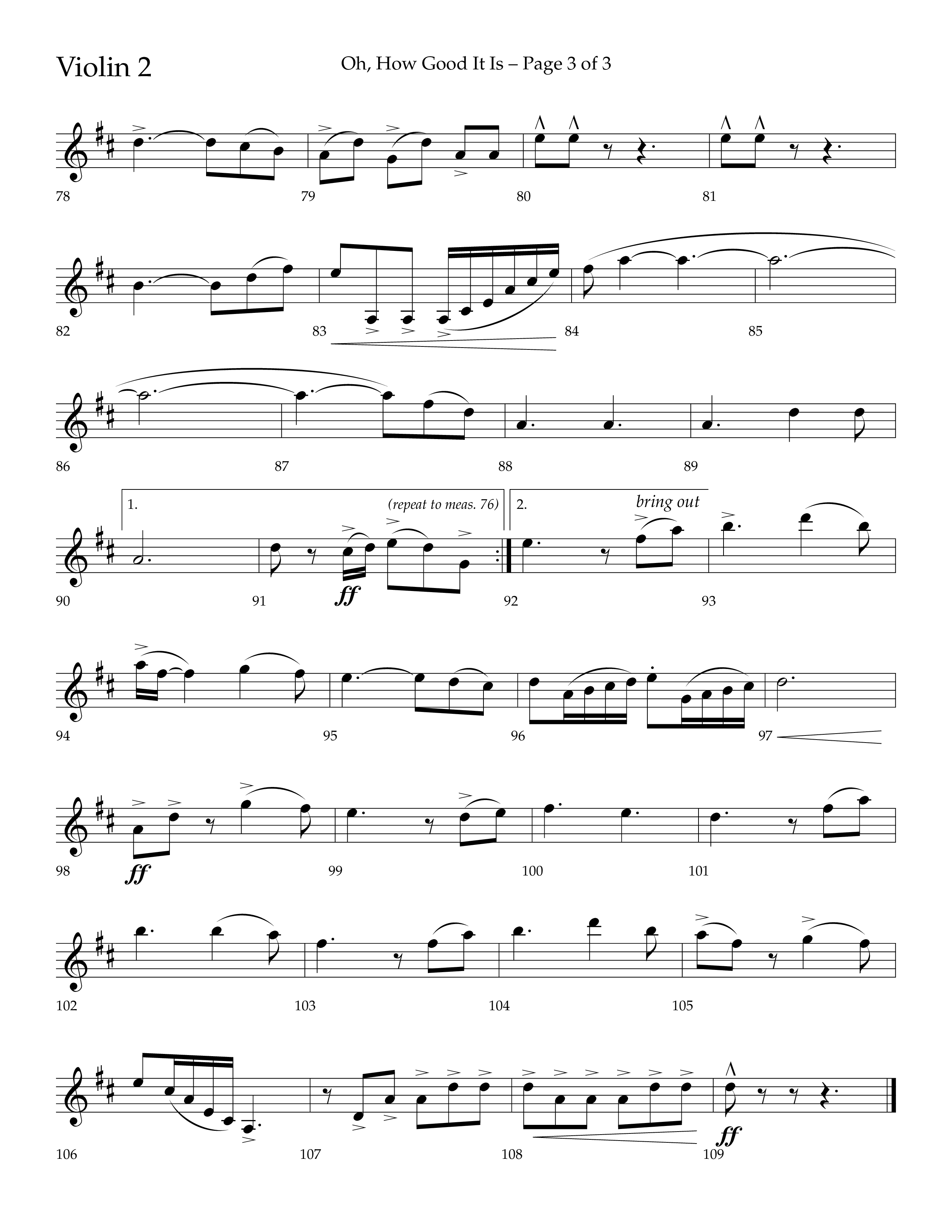 Oh How Good It Is (Choral Anthem SATB) Violin 2 (Lifeway Choral / Arr. David Hamilton)