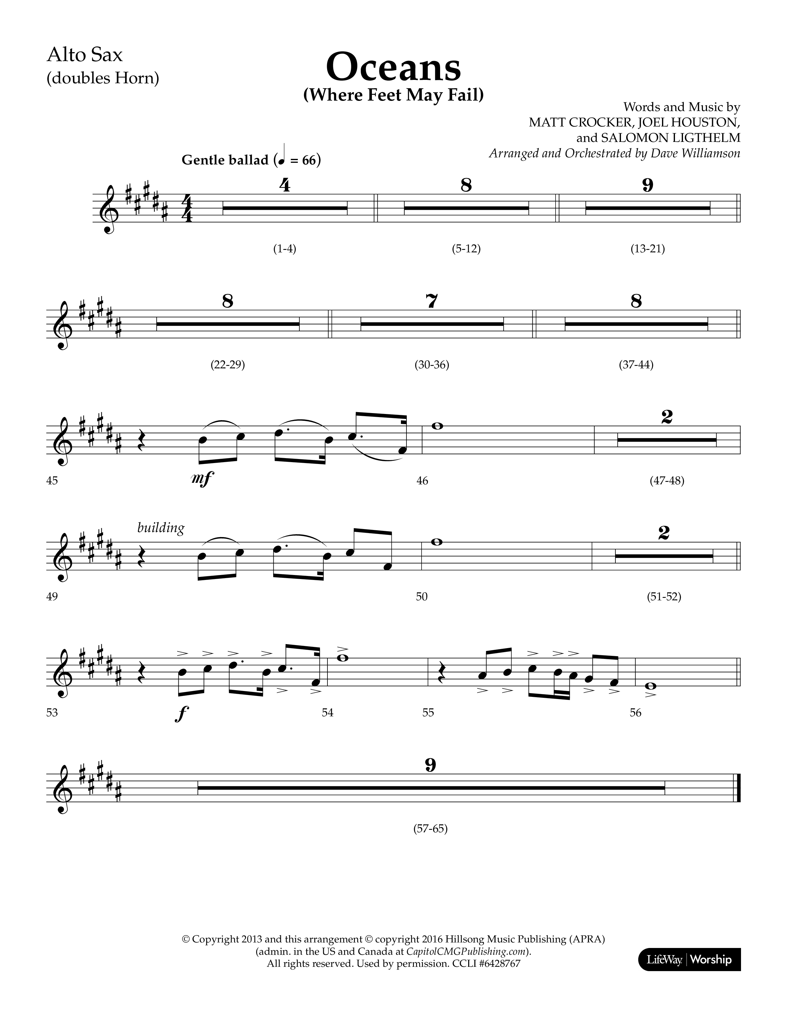 Oceans (Where Feet May Fail) (Choral Anthem SATB) Alto Sax (Lifeway Choral / Arr. Dave Williamson)