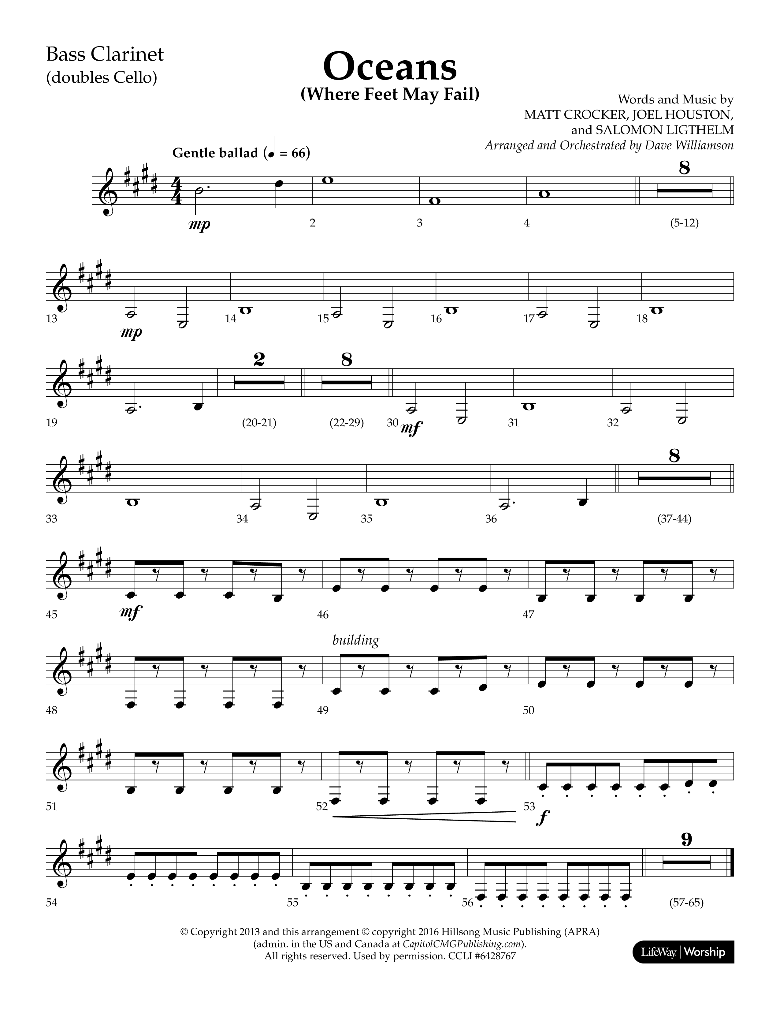 Oceans (Where Feet May Fail) (Choral Anthem SATB) Bass Clarinet (Lifeway Choral / Arr. Dave Williamson)