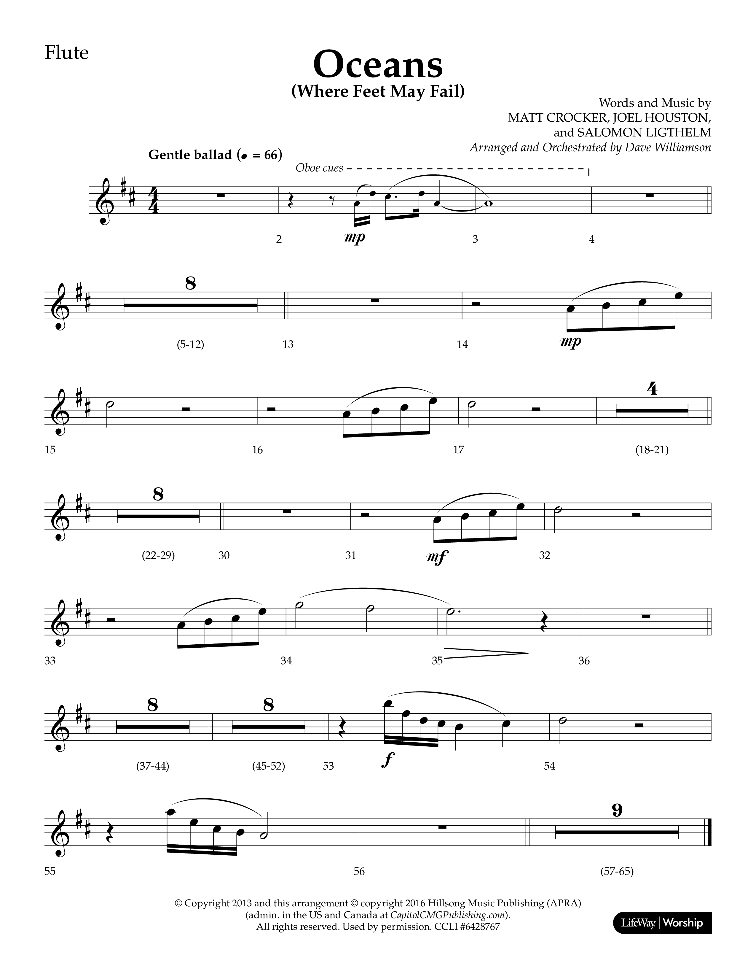 Oceans (Where Feet May Fail) (Choral Anthem SATB) Flute (Lifeway Choral / Arr. Dave Williamson)