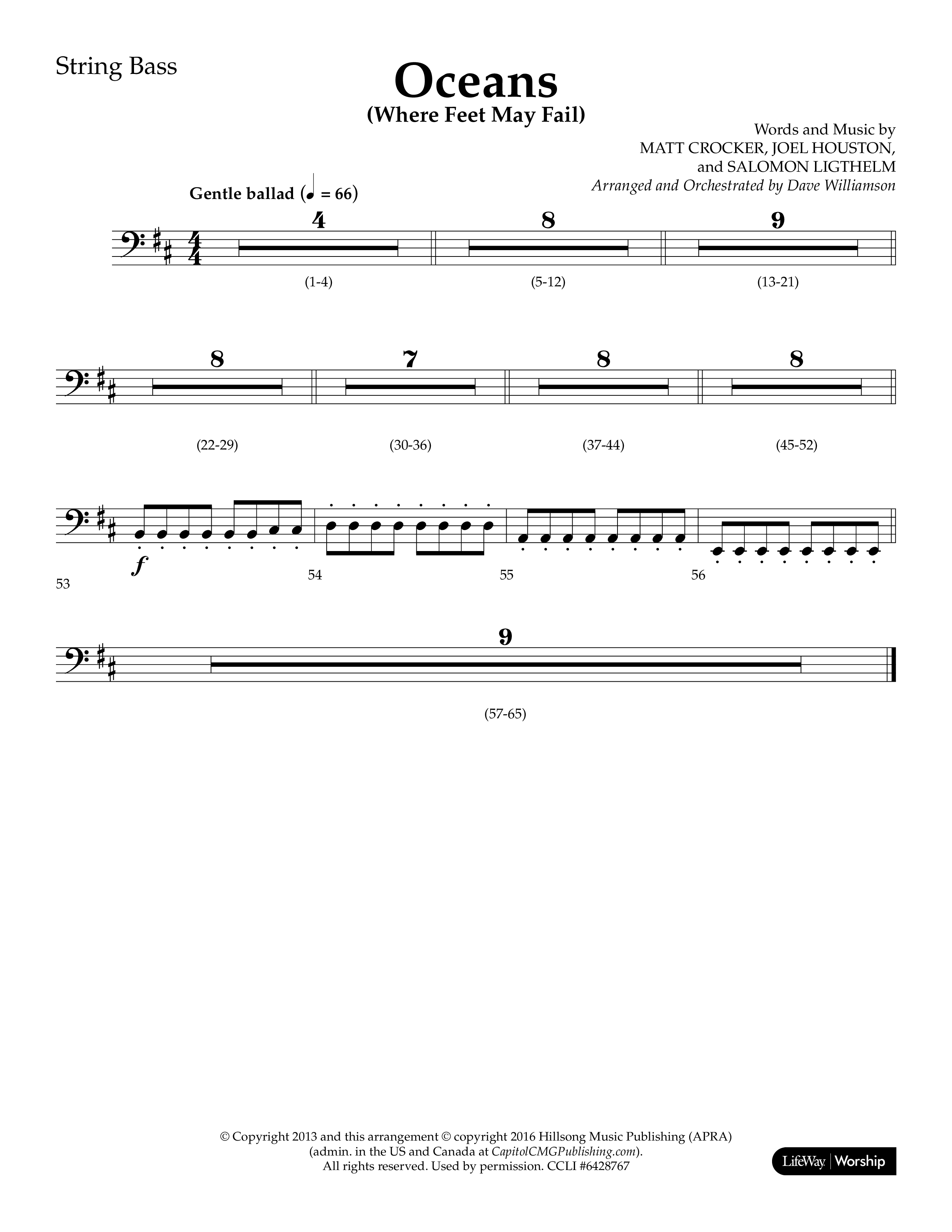 Oceans (Where Feet May Fail) (Choral Anthem SATB) String Bass (Lifeway Choral / Arr. Dave Williamson)