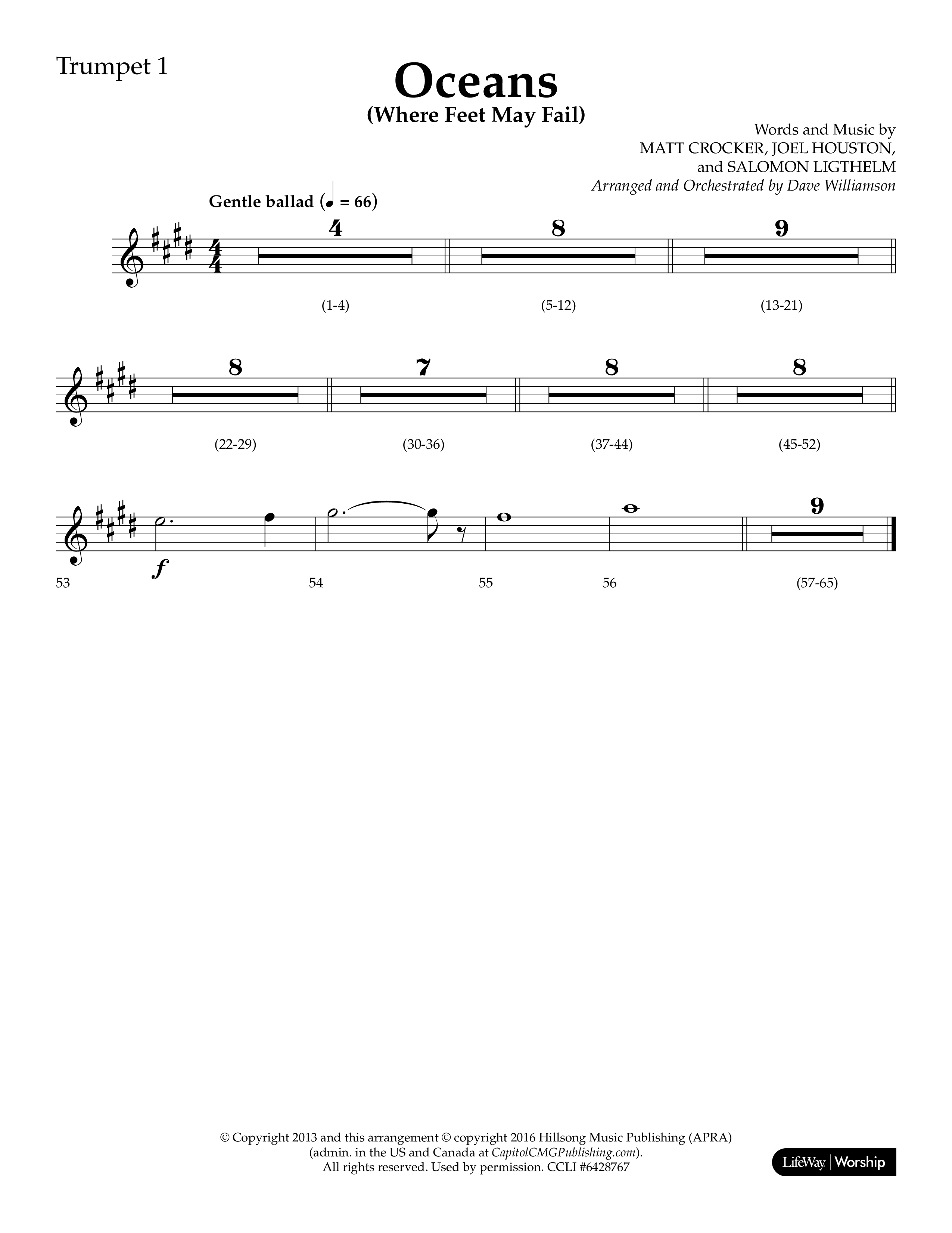 Oceans (Where Feet May Fail) (Choral Anthem SATB) Trumpet 1 (Lifeway Choral / Arr. Dave Williamson)