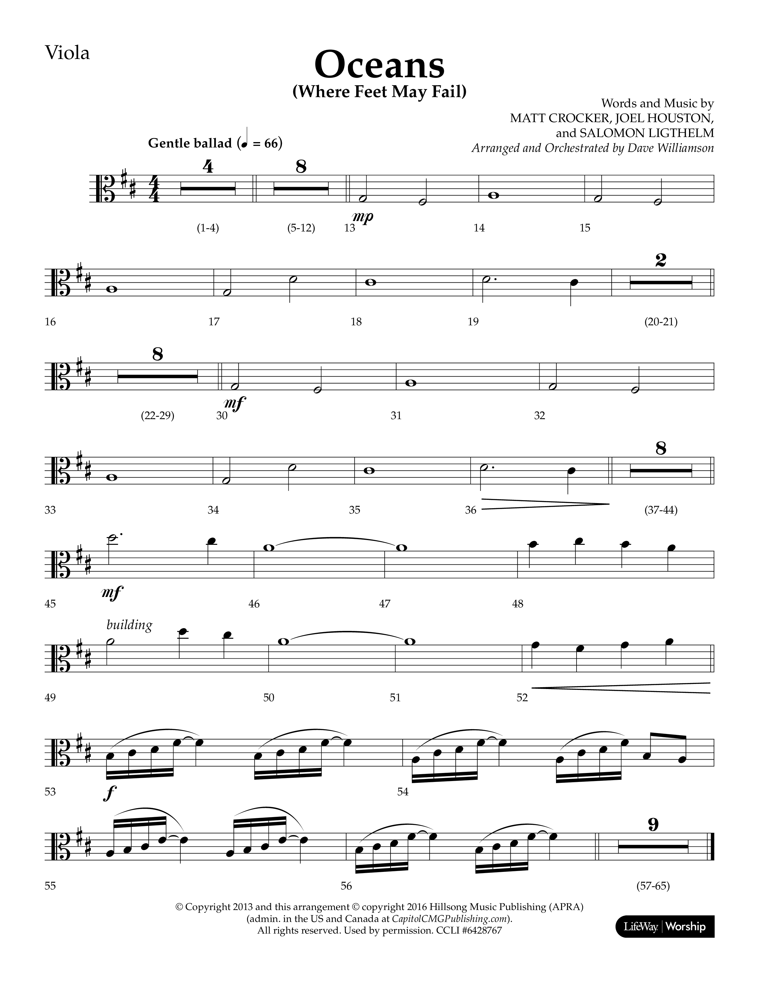 Oceans (Where Feet May Fail) (Choral Anthem SATB) Viola (Lifeway Choral / Arr. Dave Williamson)