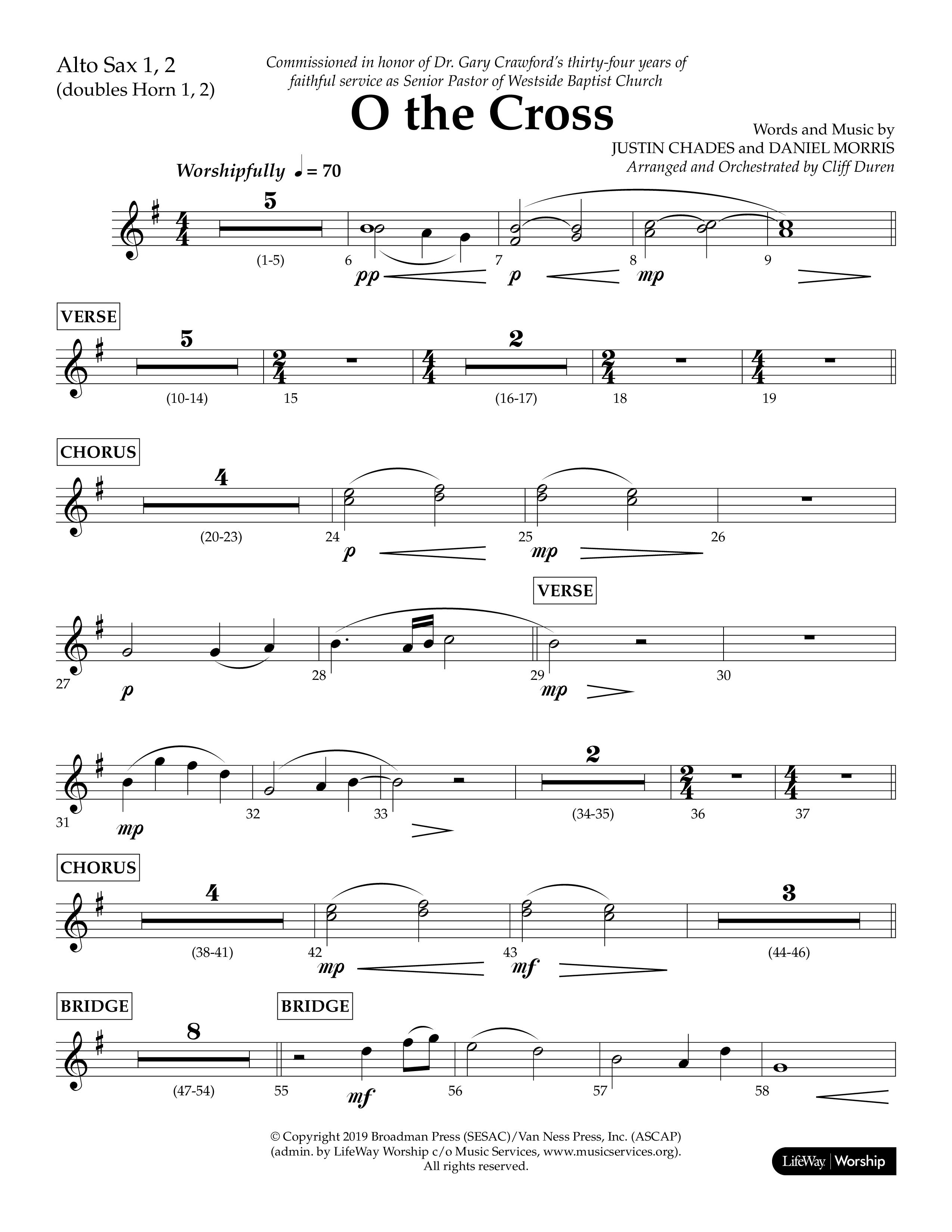 O The Cross (Choral Anthem SATB) Alto Sax 1/2 (Lifeway Choral / Arr. Cliff Duren)