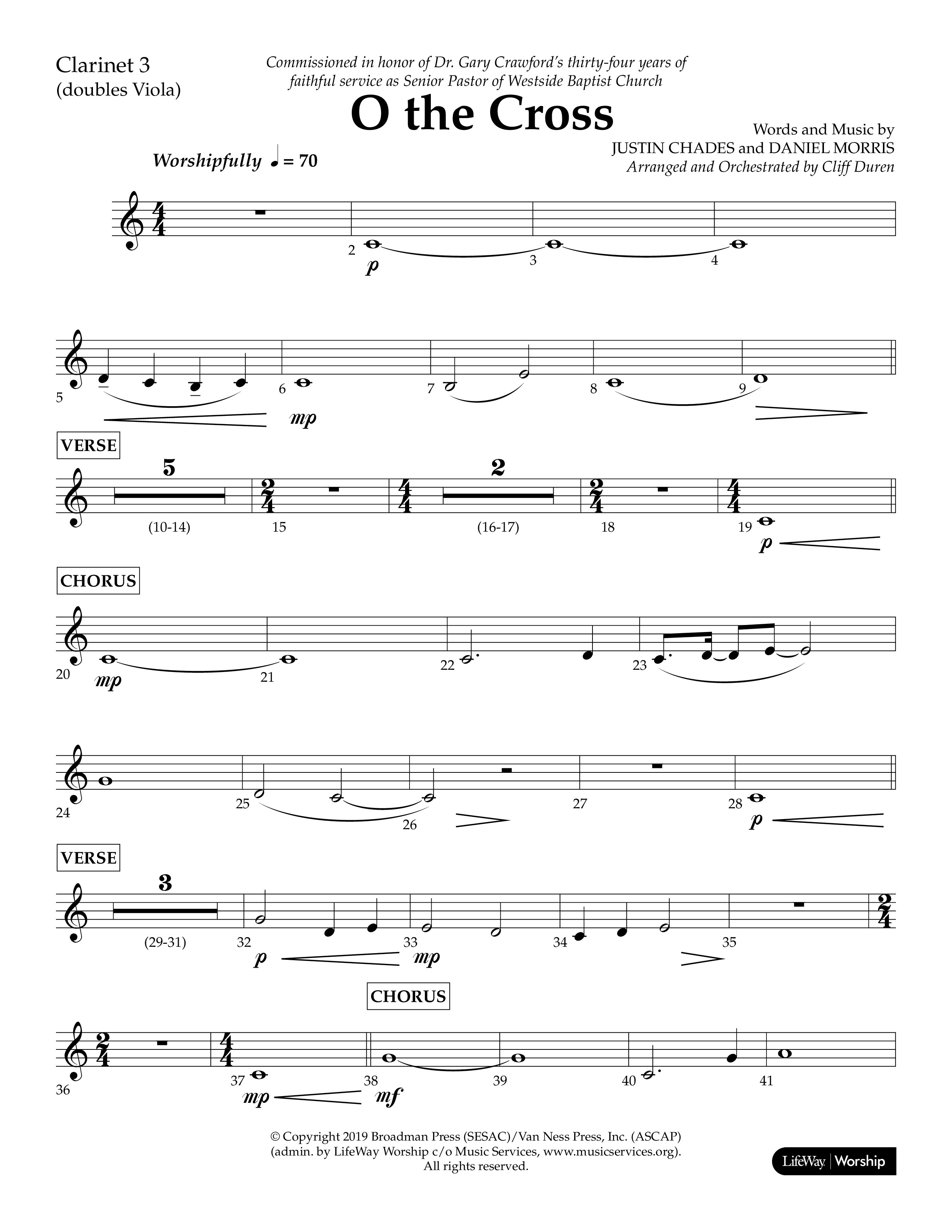 O The Cross (Choral Anthem SATB) Clarinet 3 (Lifeway Choral / Arr. Cliff Duren)