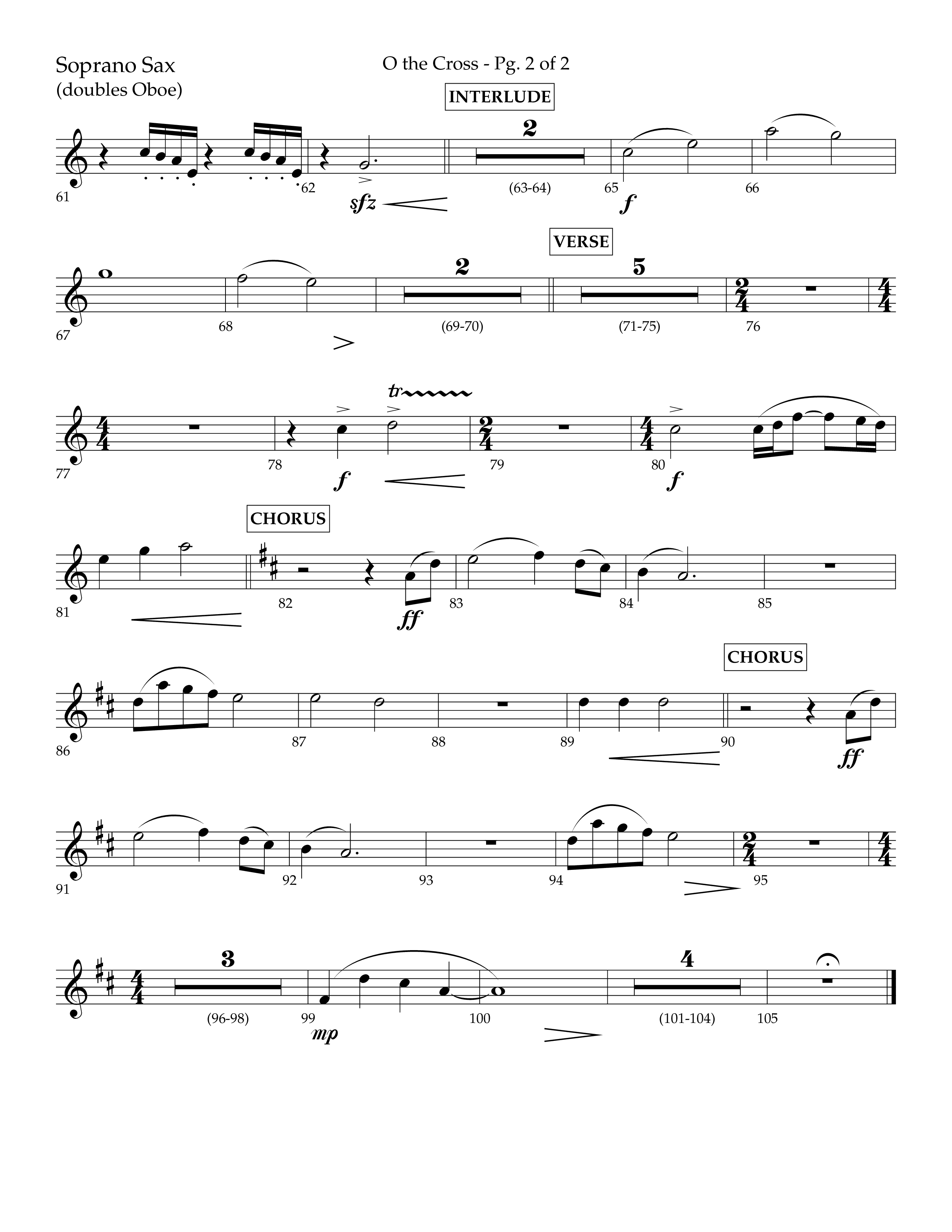 O The Cross (Choral Anthem SATB) Soprano Sax (Lifeway Choral / Arr. Cliff Duren)