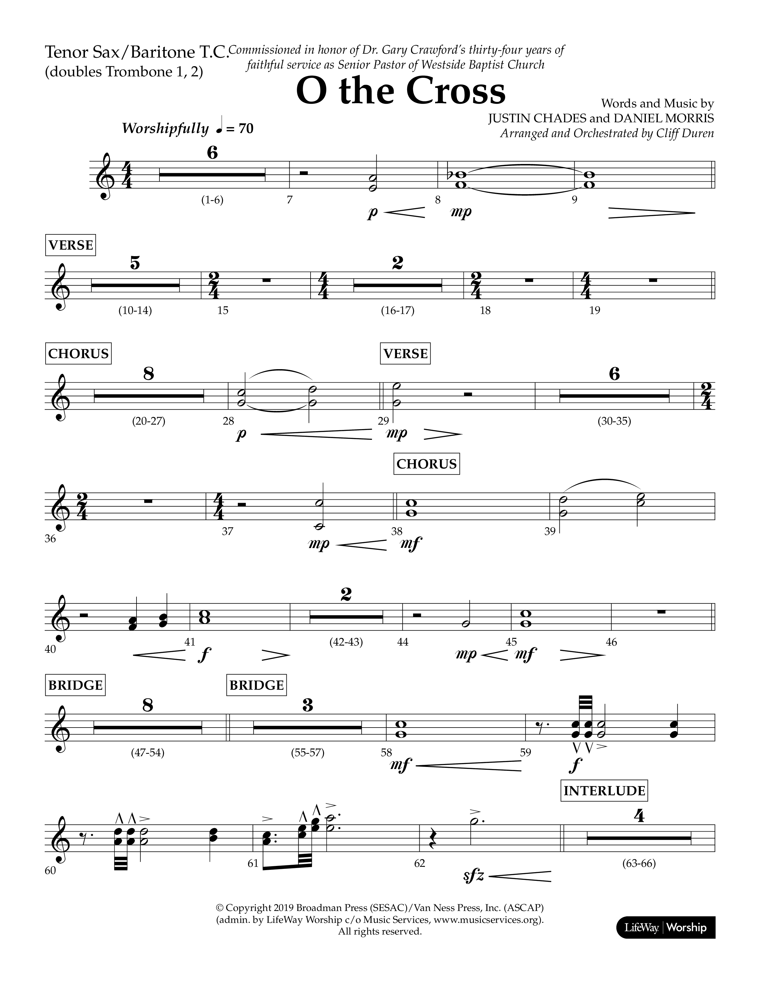 O The Cross (Choral Anthem SATB) Tenor Sax/Baritone T.C. (Lifeway Choral / Arr. Cliff Duren)