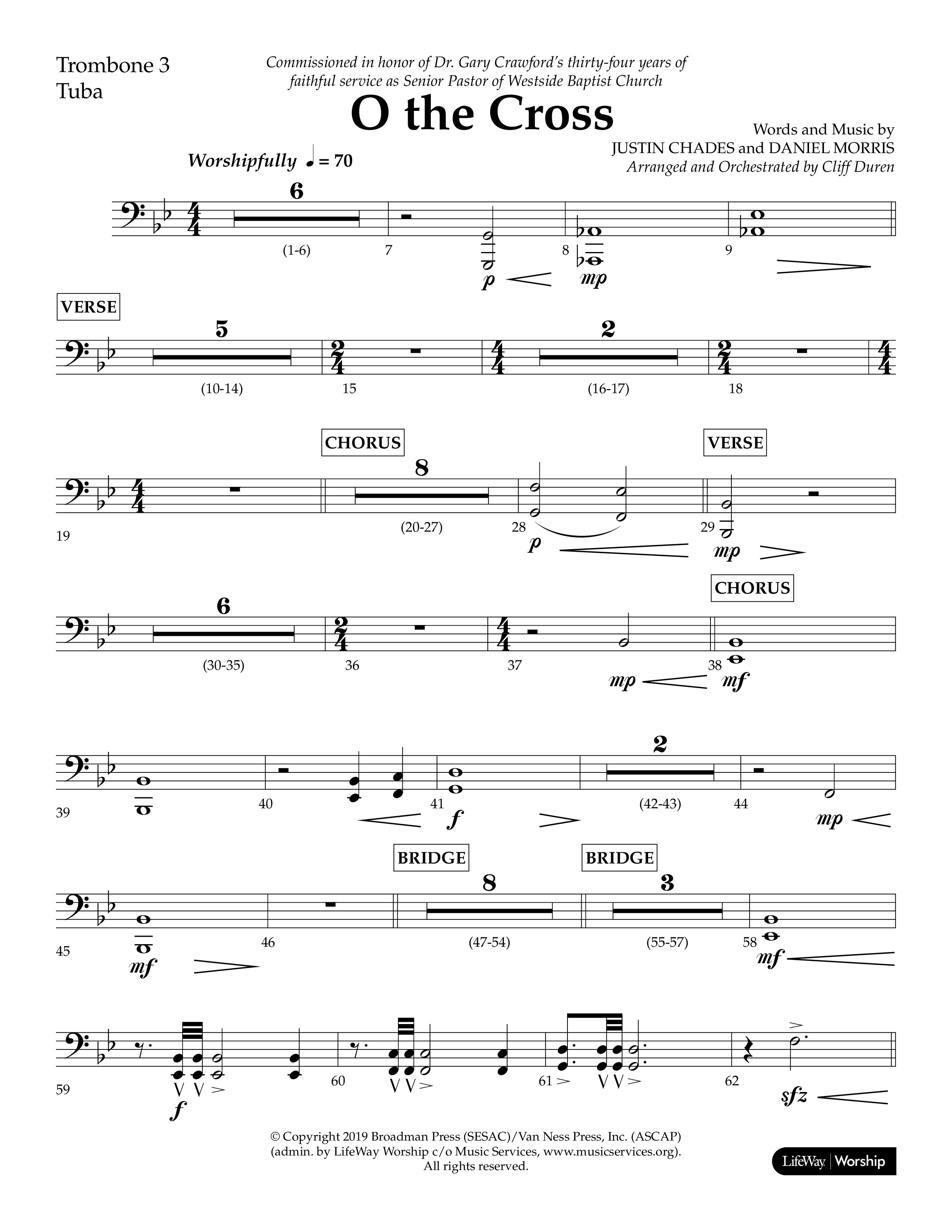 O The Cross (Choral Anthem SATB) Trombone 3/Tuba (Lifeway Choral / Arr. Cliff Duren)