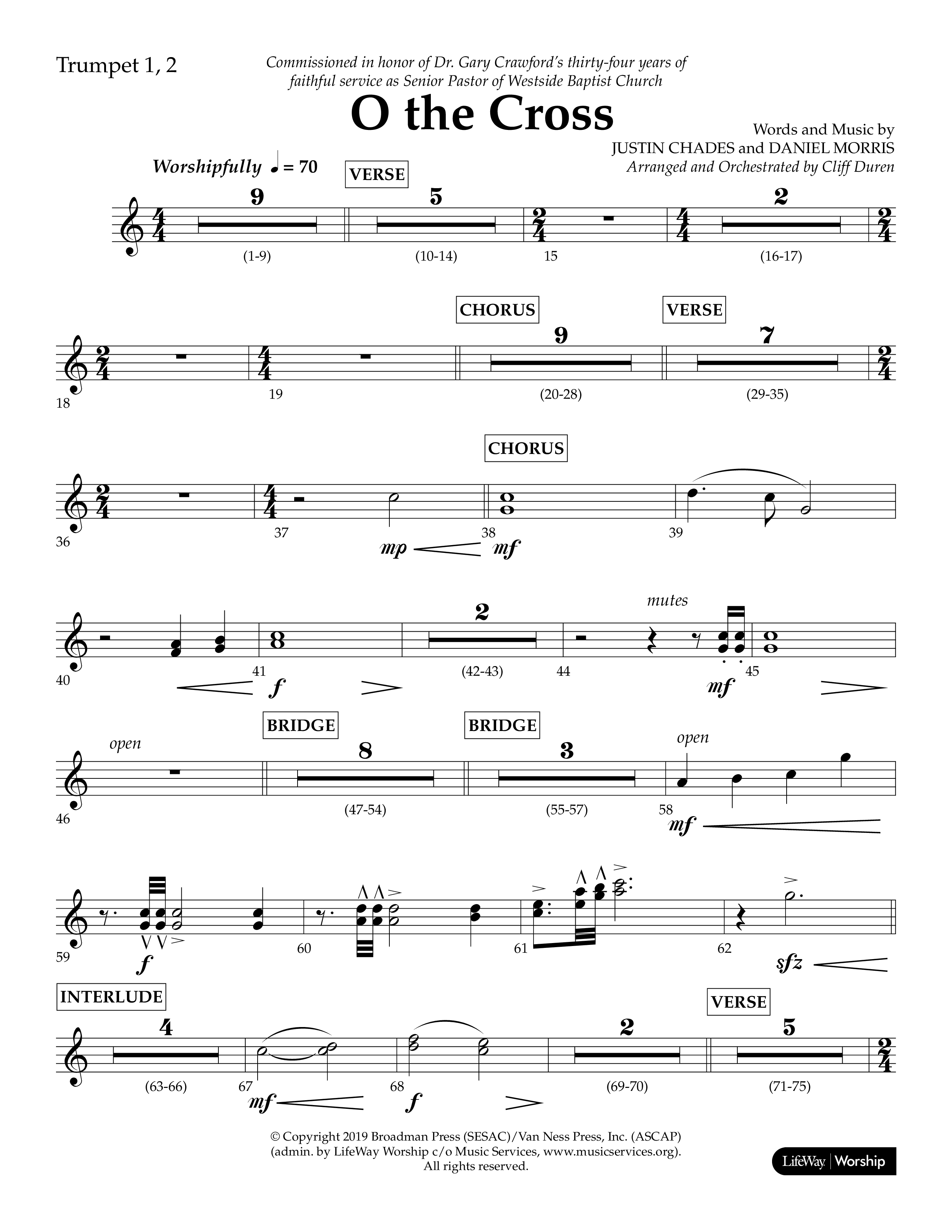 O The Cross (Choral Anthem SATB) Trumpet 1,2 (Lifeway Choral / Arr. Cliff Duren)