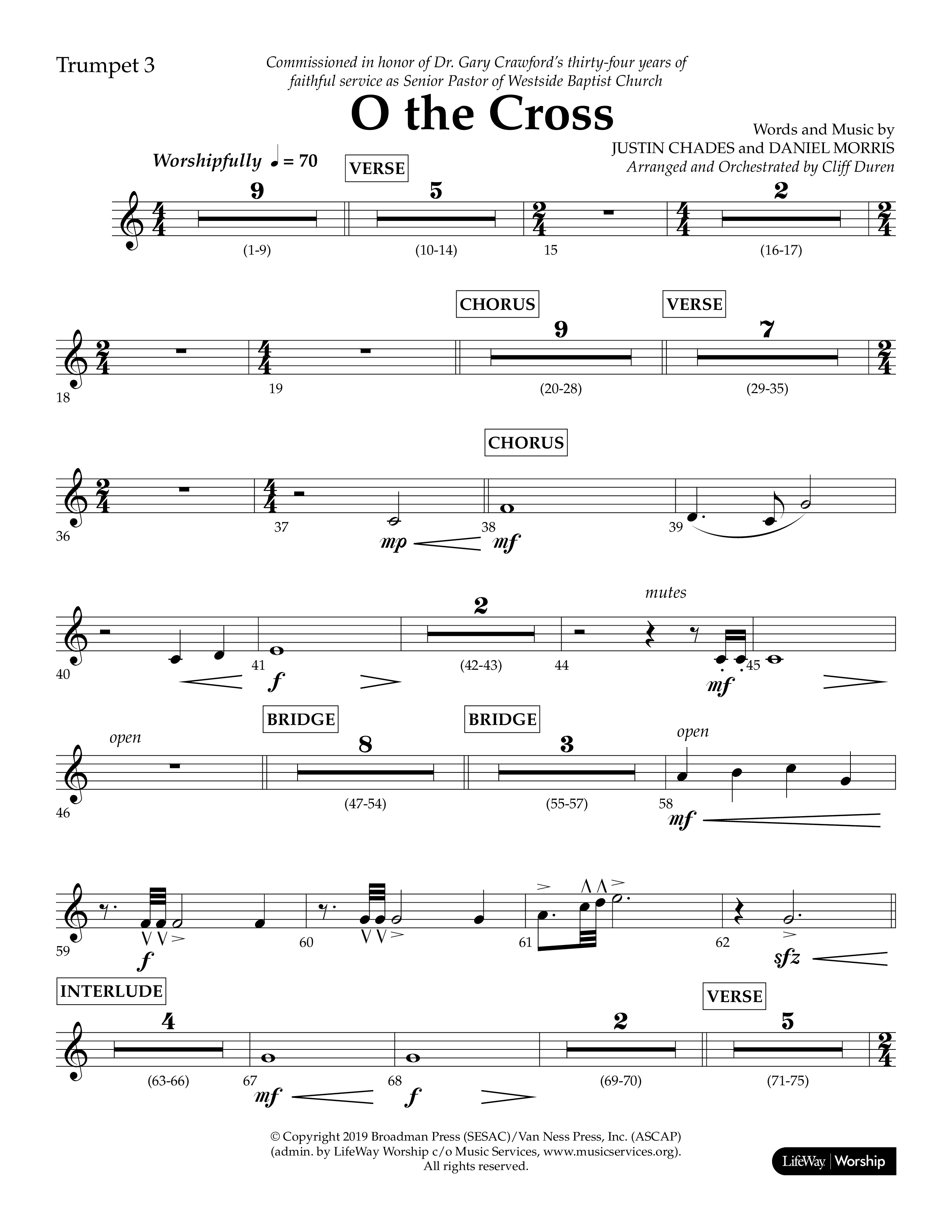 O The Cross (Choral Anthem SATB) Trumpet 3 (Lifeway Choral / Arr. Cliff Duren)