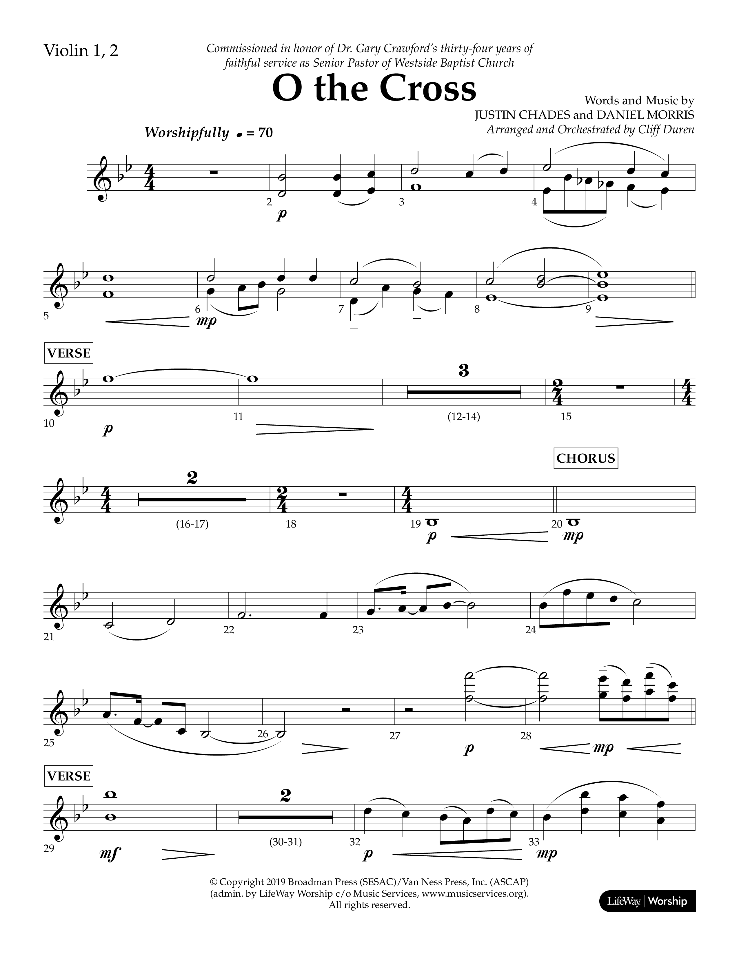 O The Cross (Choral Anthem SATB) Violin 1/2 (Lifeway Choral / Arr. Cliff Duren)