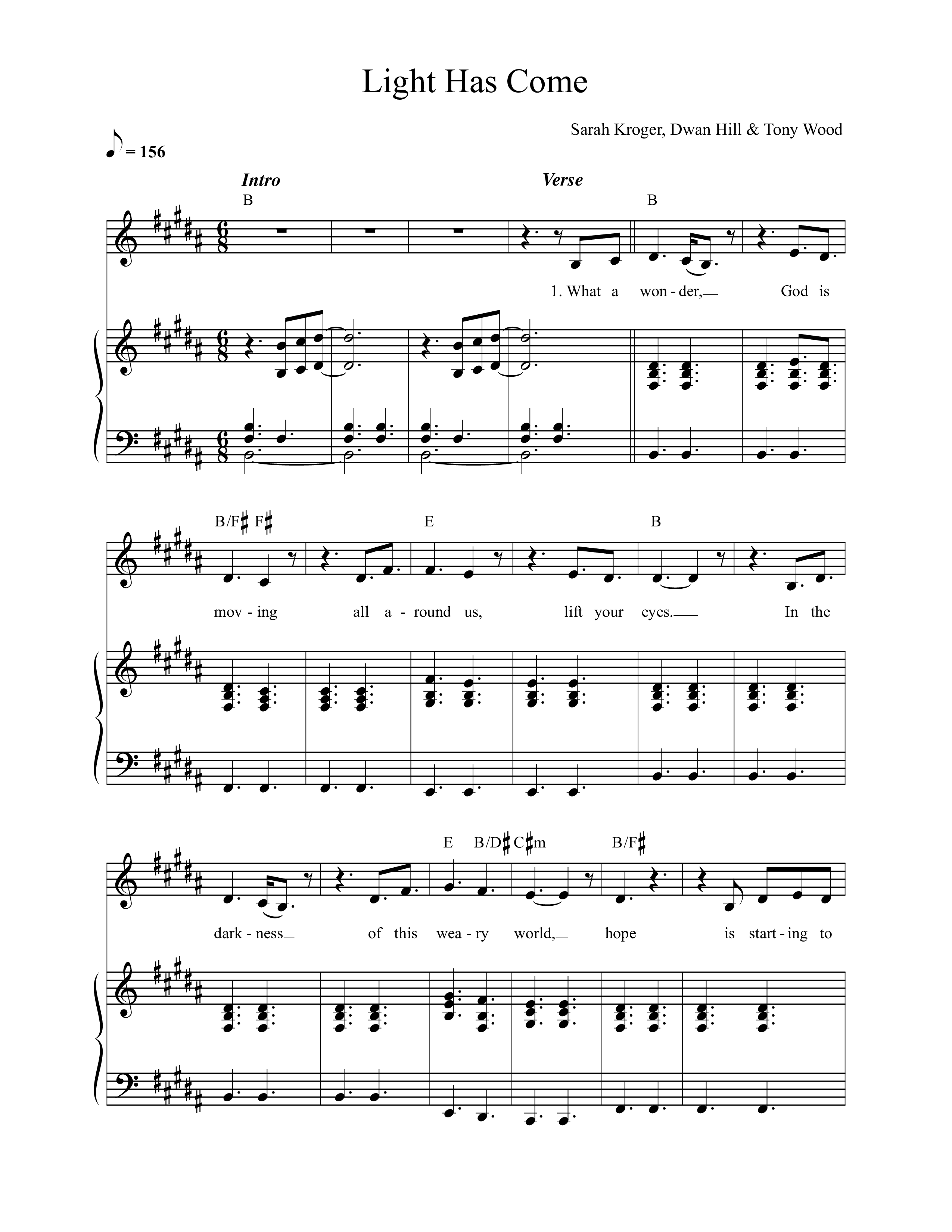 Light Has Come Piano/Melody (Sarah Kroger)