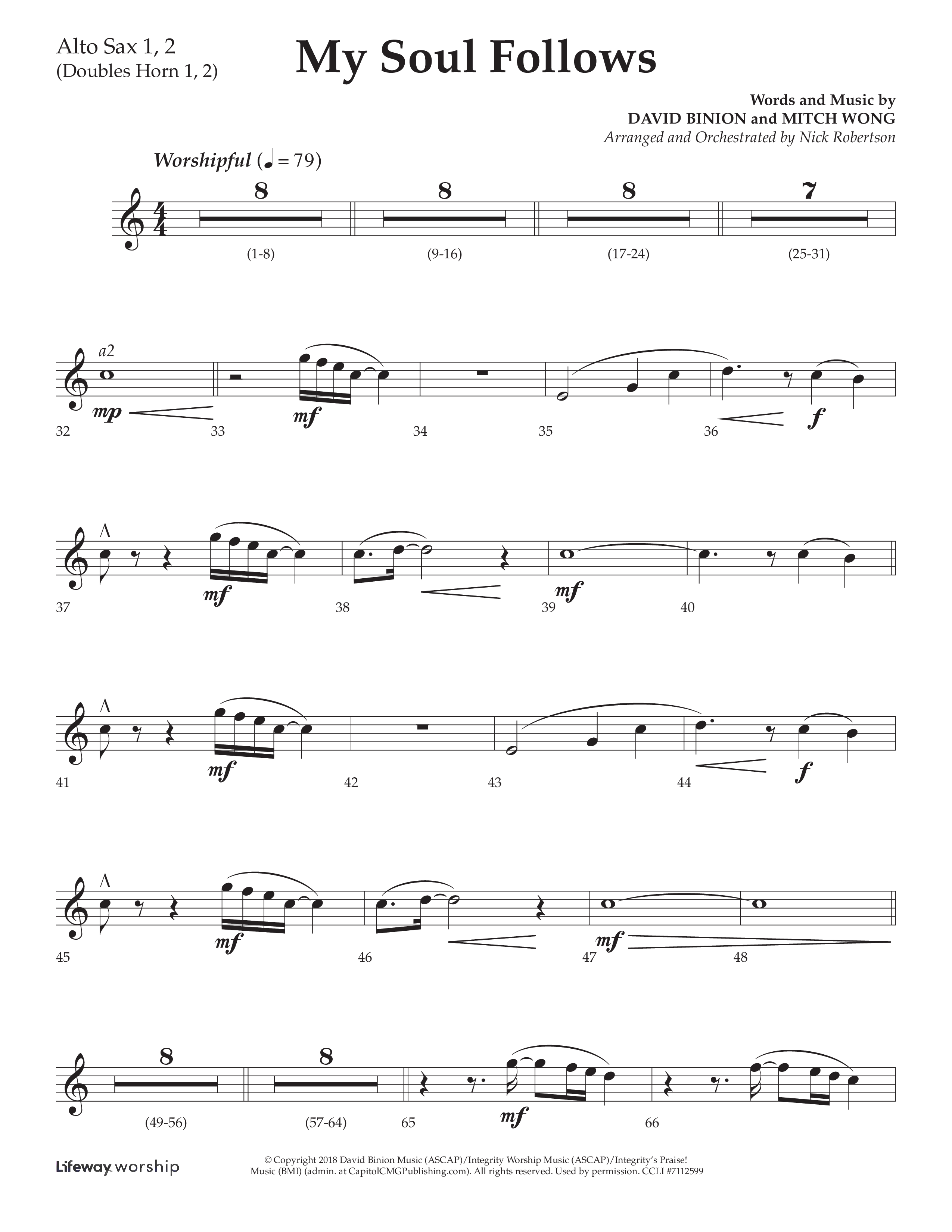 My Soul Follows (Choral Anthem SATB) Alto Sax 1/2 (Lifeway Choral / Arr. Nick Robertson)
