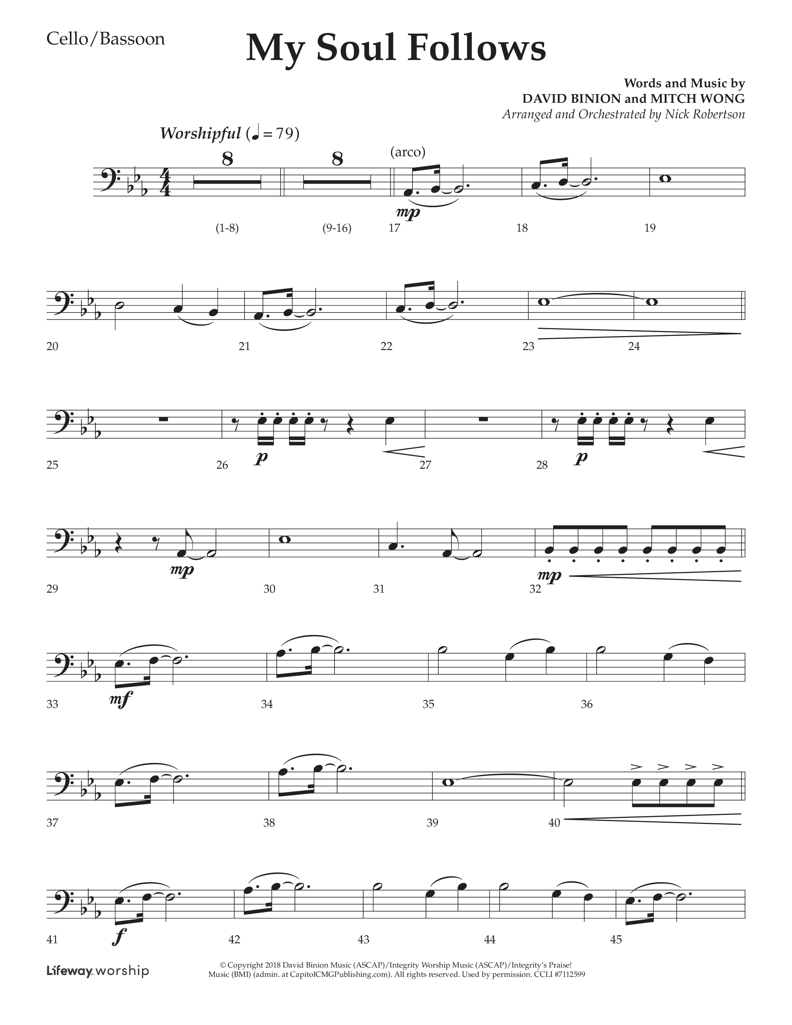 My Soul Follows (Choral Anthem SATB) Cello (Lifeway Choral / Arr. Nick Robertson)