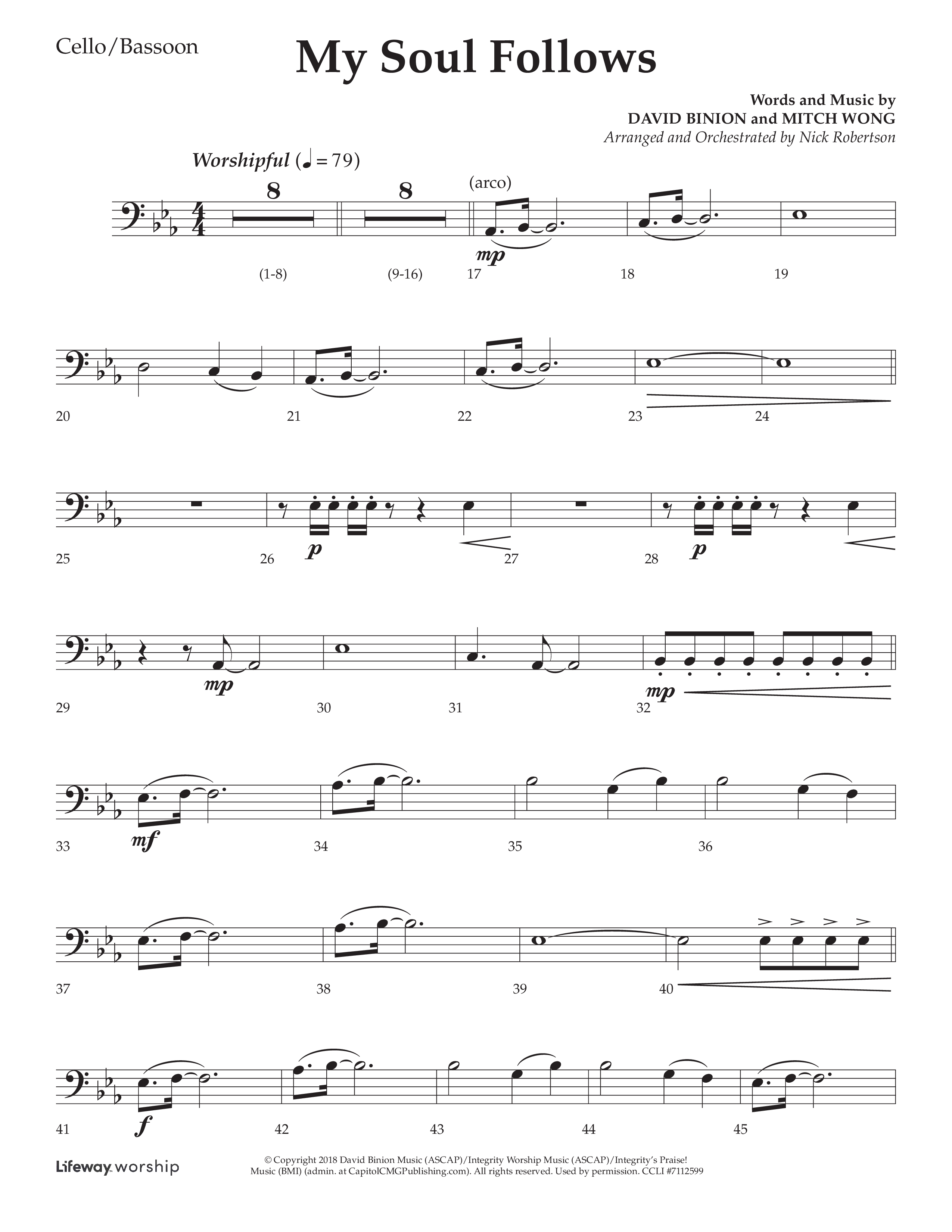 My Soul Follows (Choral Anthem SATB) Cello (Lifeway Choral / Arr. Nick Robertson)