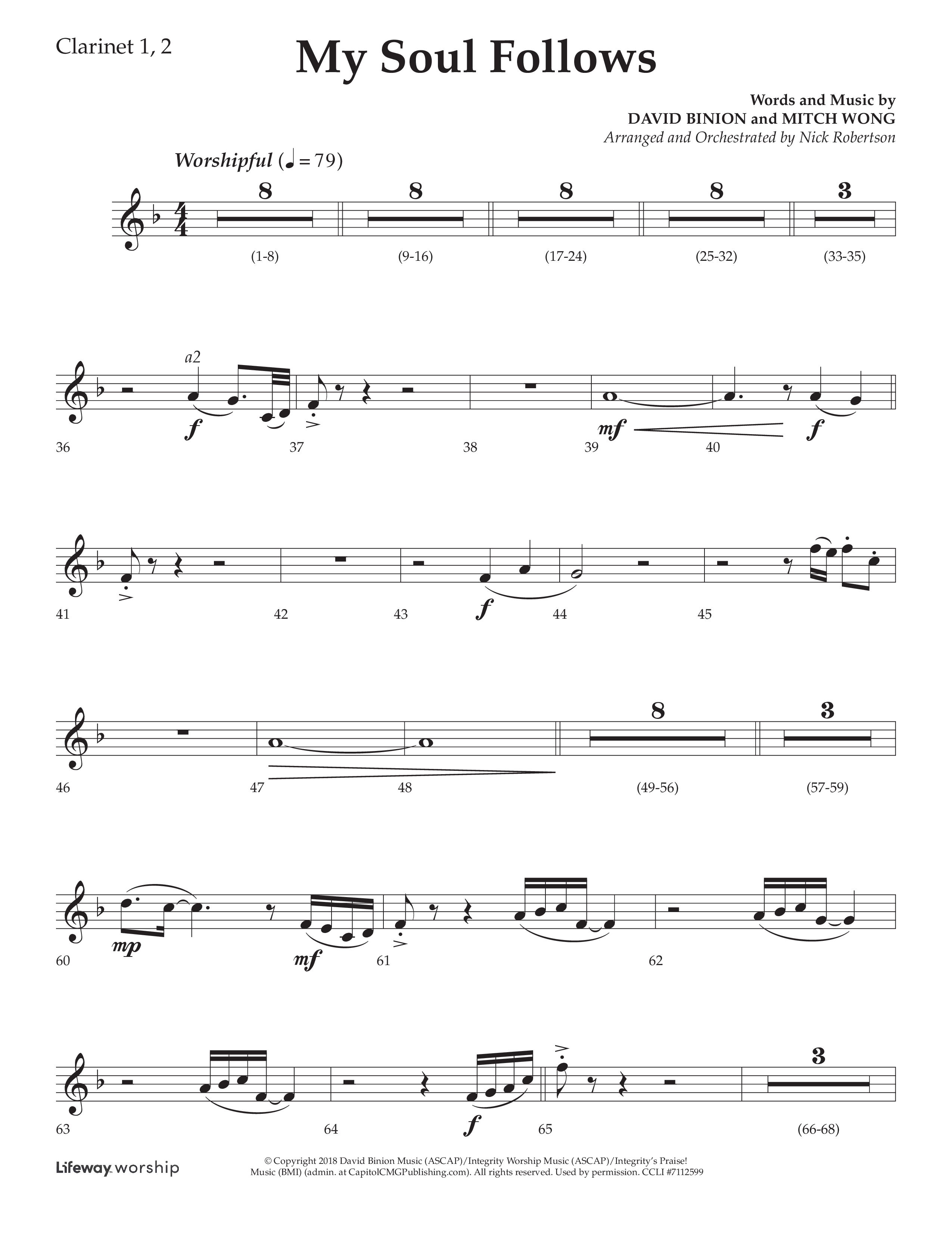 My Soul Follows (Choral Anthem SATB) Clarinet 1/2 (Lifeway Choral / Arr. Nick Robertson)
