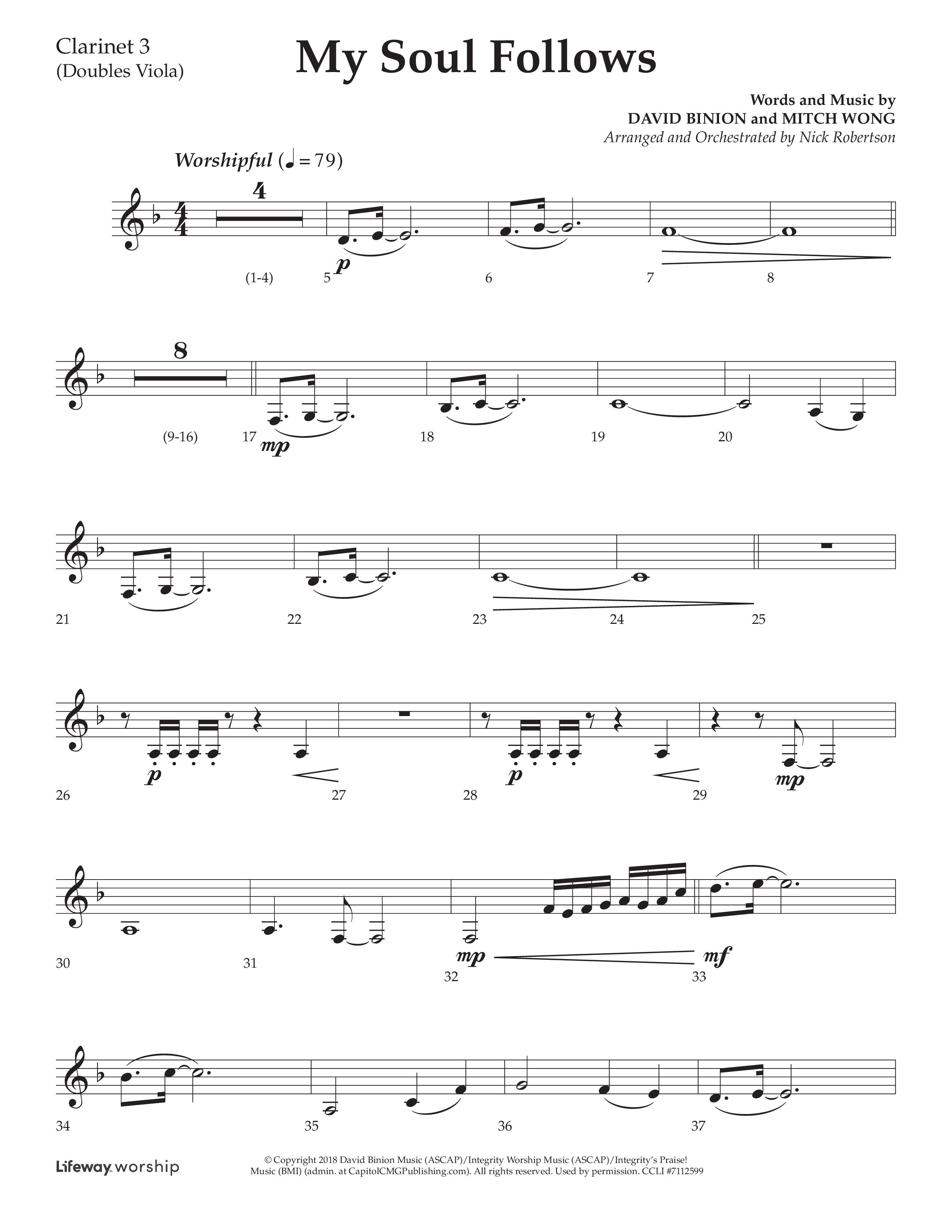 My Soul Follows (Choral Anthem SATB) Clarinet 3 (Lifeway Choral / Arr. Nick Robertson)