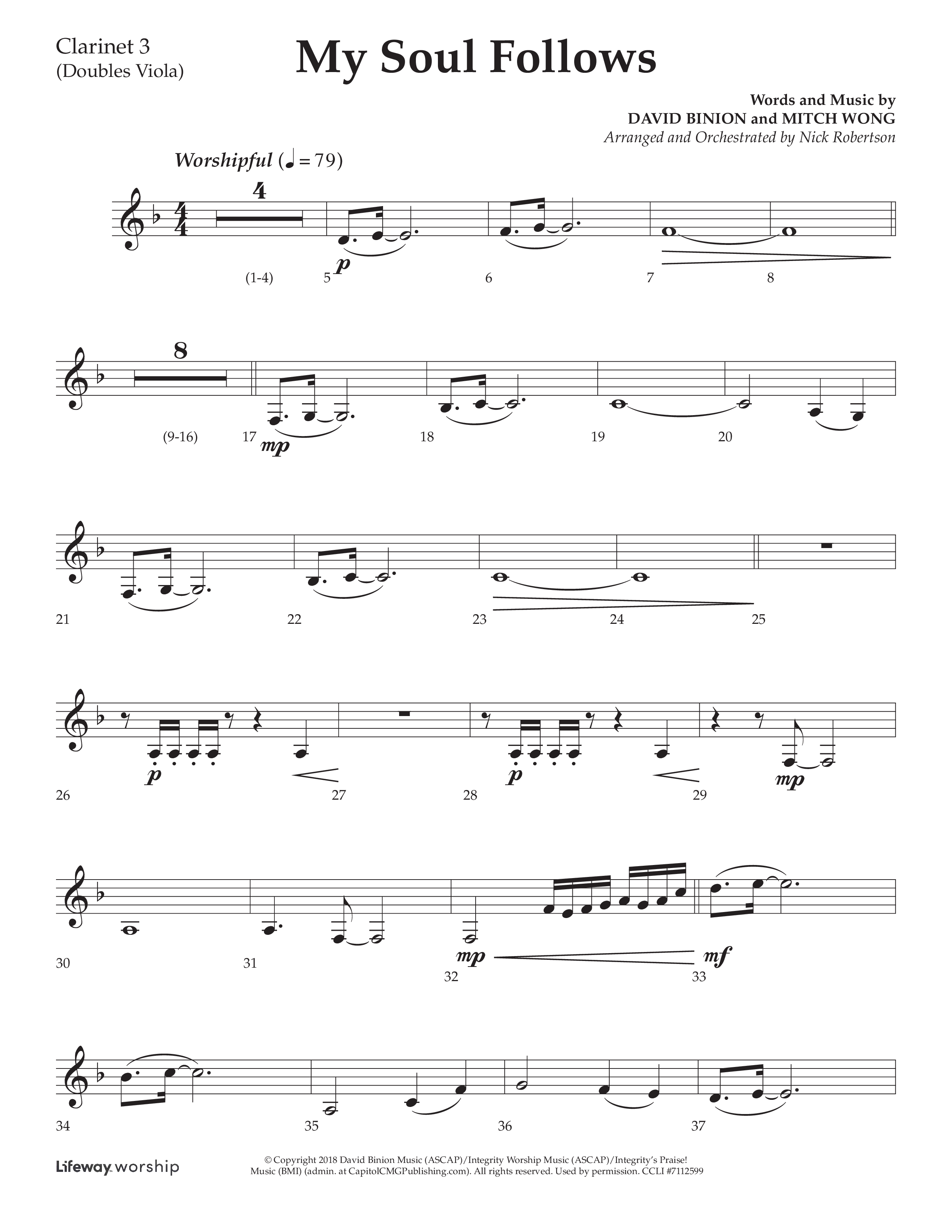 My Soul Follows (Choral Anthem SATB) Clarinet 3 (Lifeway Choral / Arr. Nick Robertson)