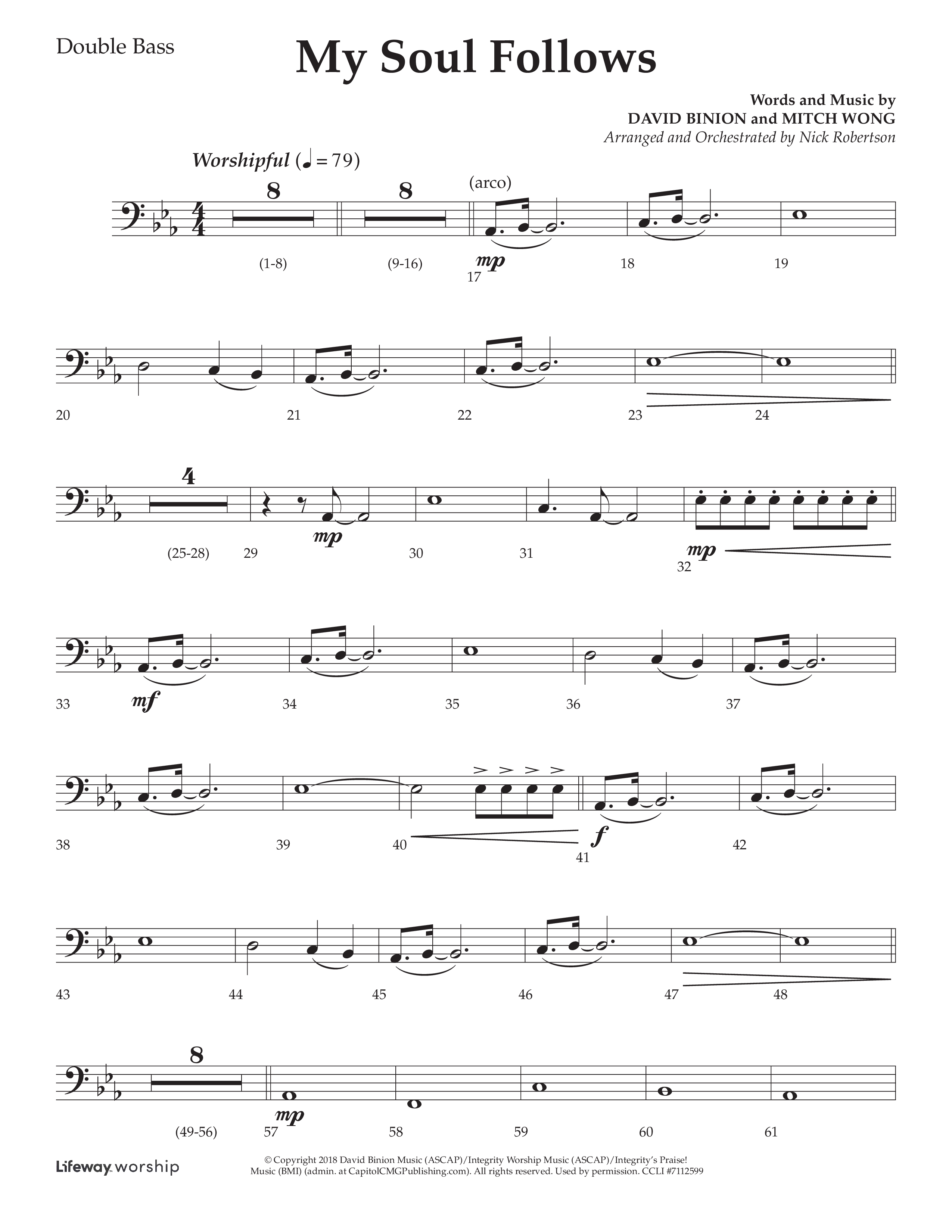 My Soul Follows (Choral Anthem SATB) Double Bass (Lifeway Choral / Arr. Nick Robertson)
