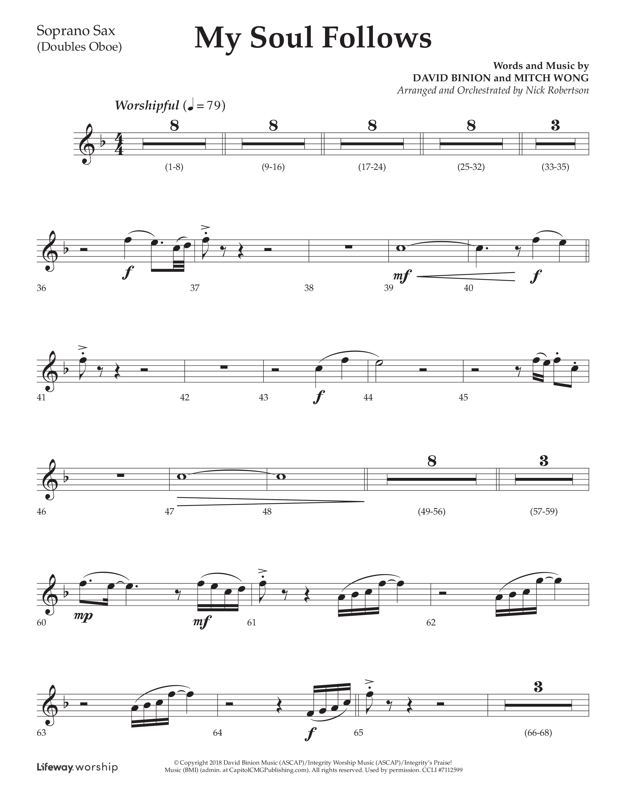 My Soul Follows (Choral Anthem SATB) Soprano Sax (Lifeway Choral / Arr. Nick Robertson)