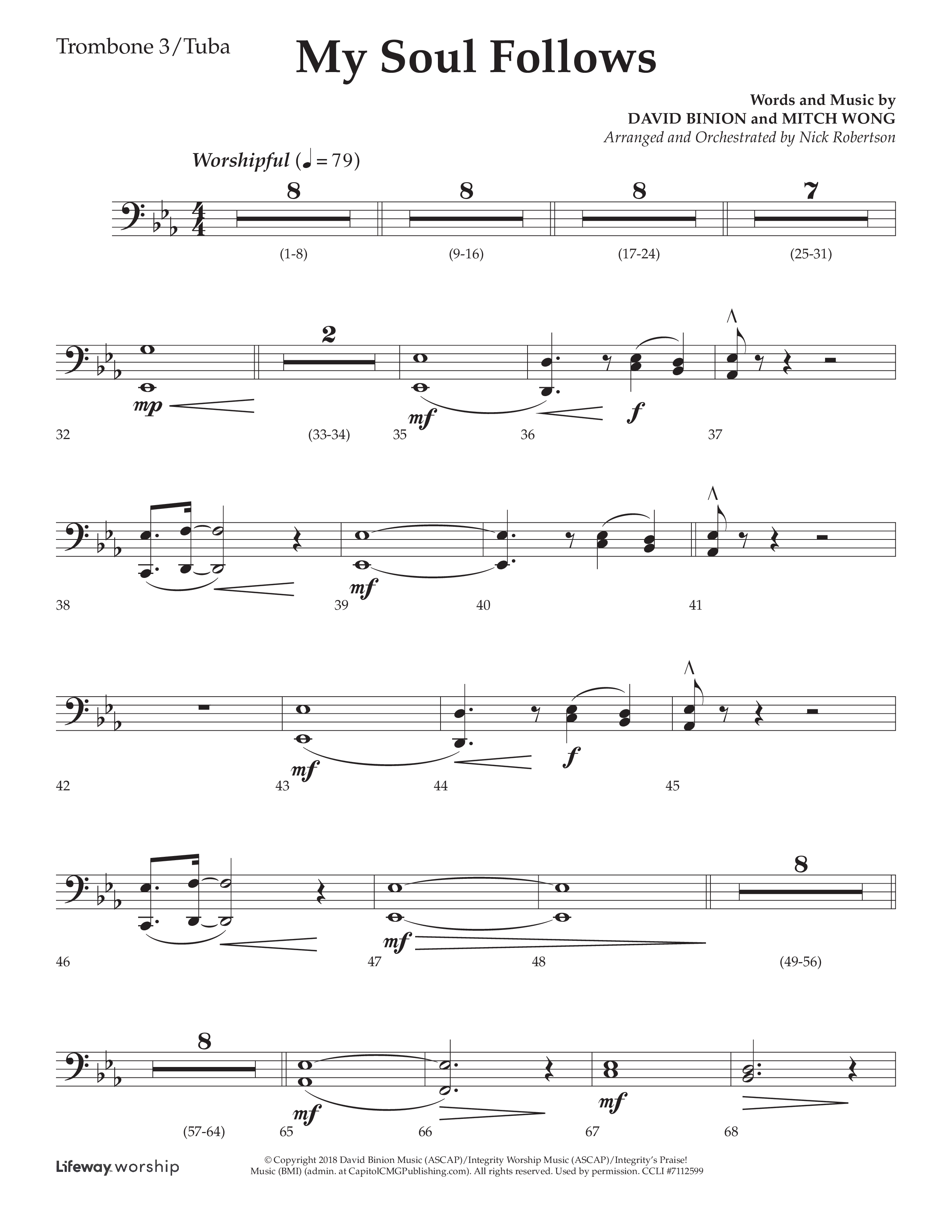 My Soul Follows (Choral Anthem SATB) Trombone 3/Tuba (Lifeway Choral / Arr. Nick Robertson)