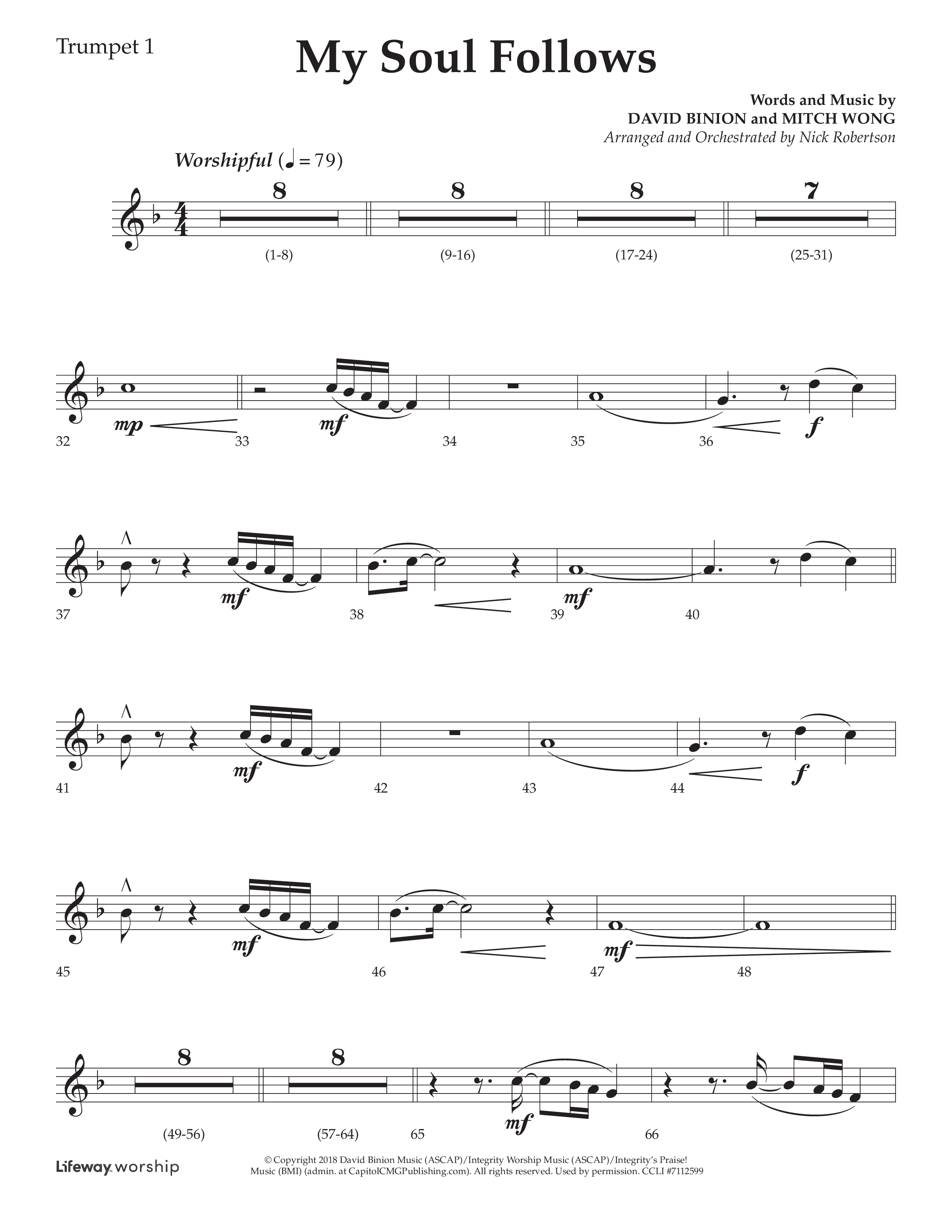 My Soul Follows (Choral Anthem SATB) Trumpet 1 (Lifeway Choral / Arr. Nick Robertson)