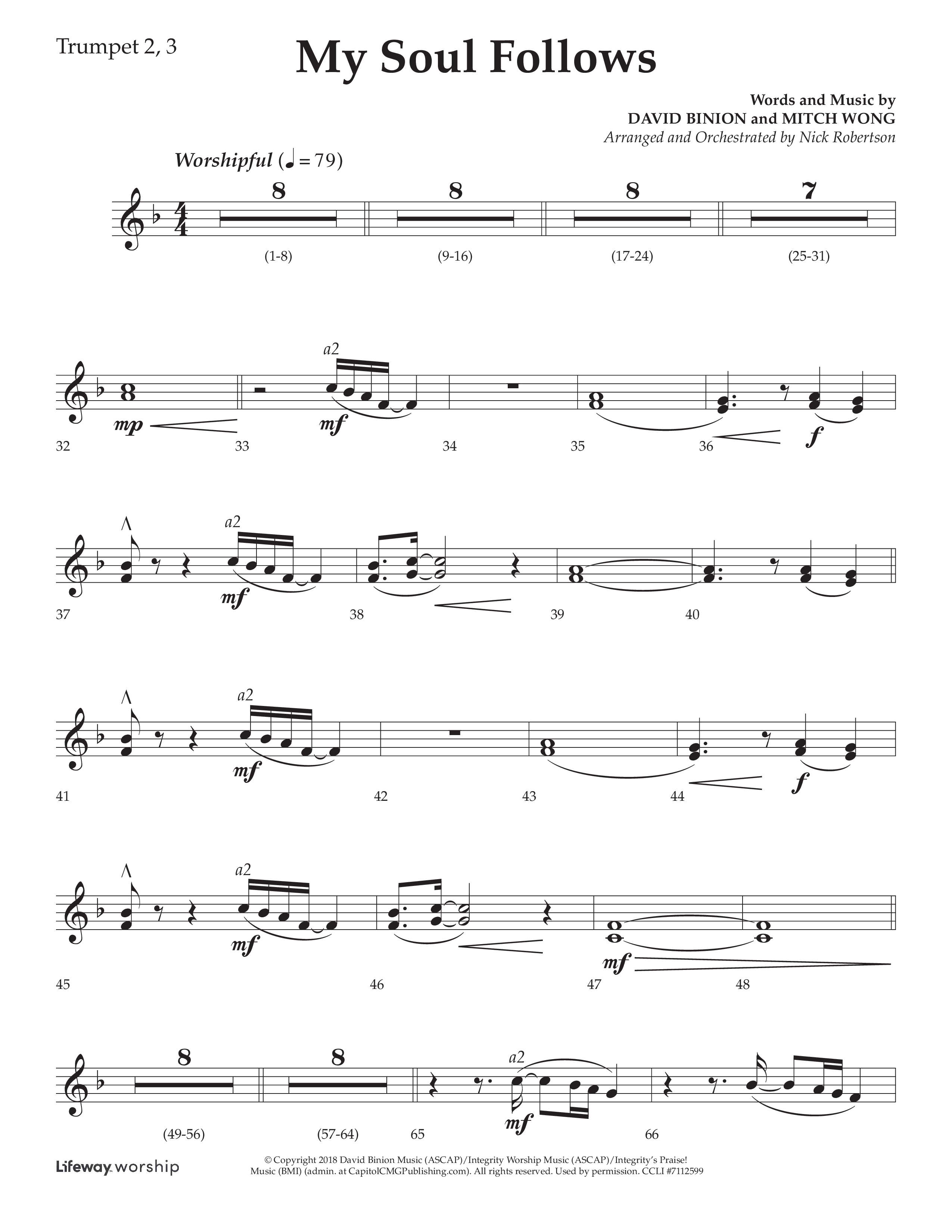 My Soul Follows (Choral Anthem SATB) Trumpet 2/3 (Lifeway Choral / Arr. Nick Robertson)