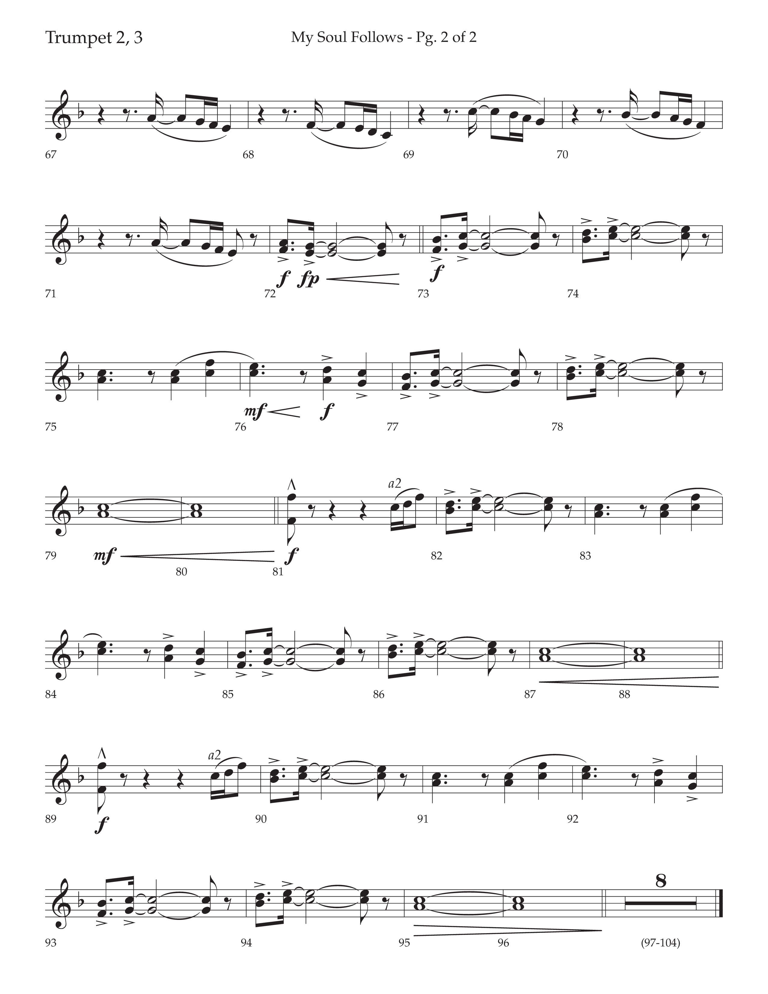 My Soul Follows (Choral Anthem SATB) Trumpet 2/3 (Lifeway Choral / Arr. Nick Robertson)