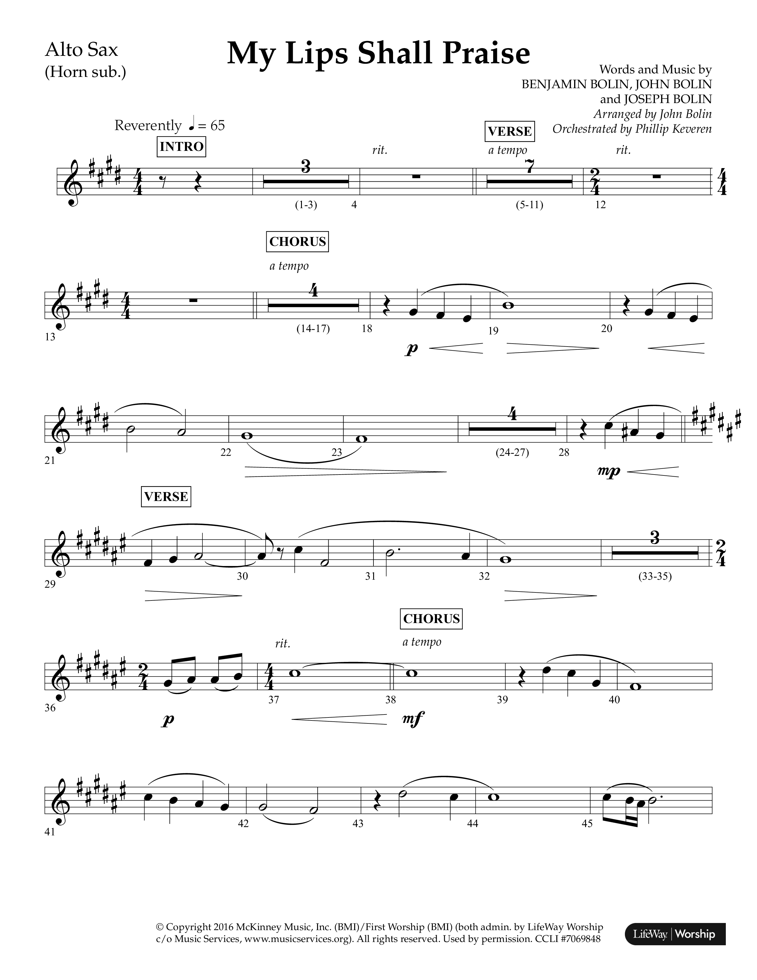 My Lips Shall Praise (Choral Anthem SATB) Alto Sax (Lifeway Choral / Arr. John Bolin / Orch. Phillip Keveren)