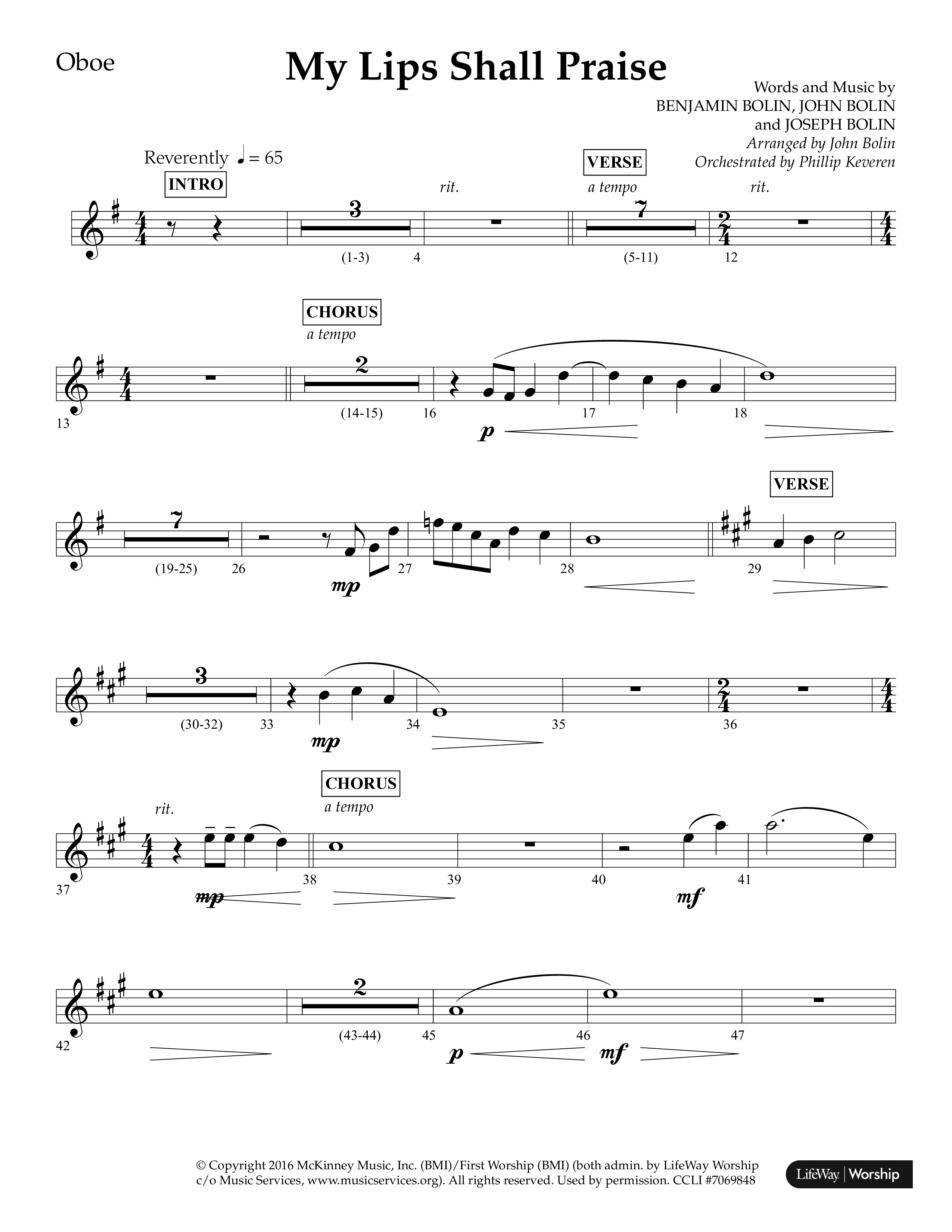 My Lips Shall Praise (Choral Anthem SATB) Oboe (Lifeway Choral / Arr. John Bolin / Orch. Phillip Keveren)