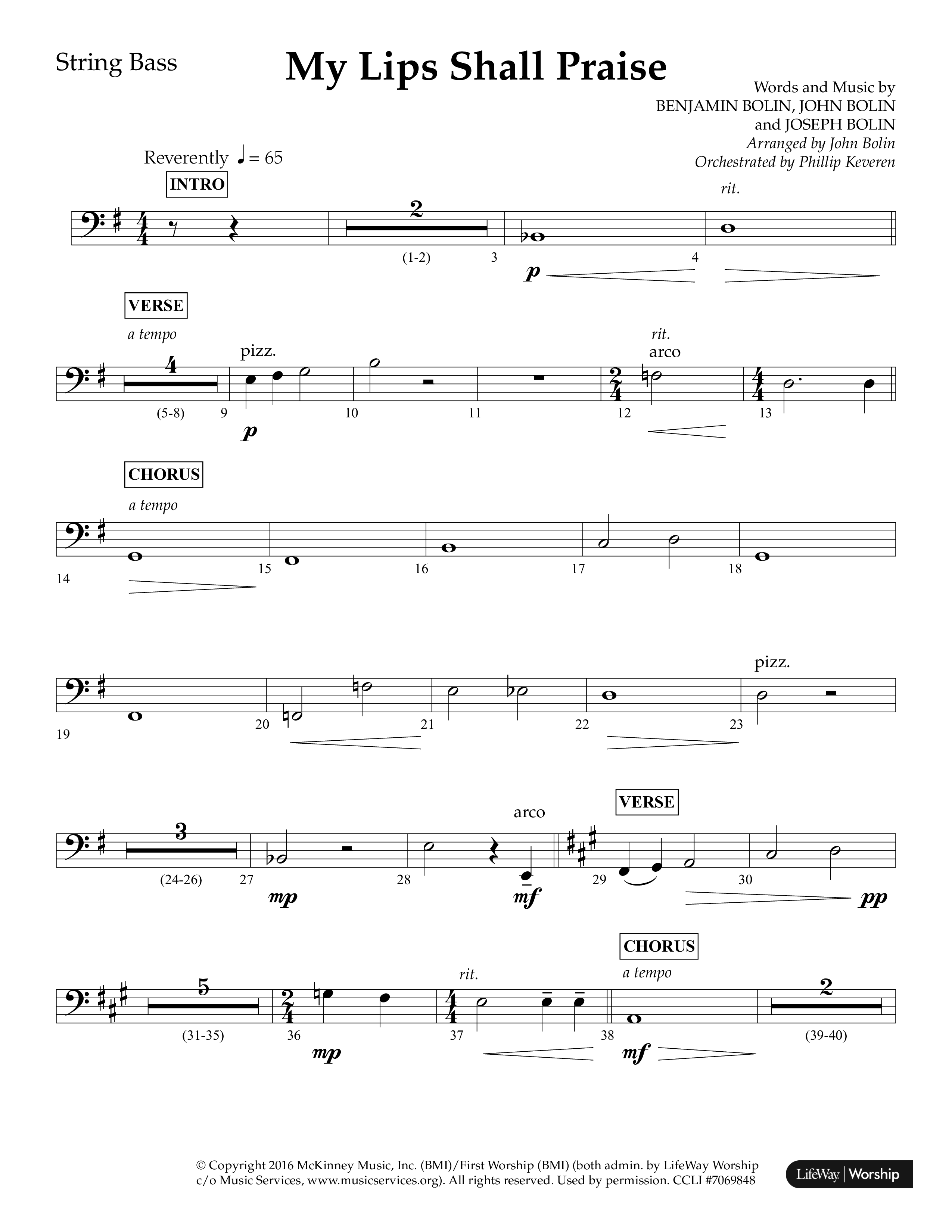 My Lips Shall Praise (Choral Anthem SATB) String Bass (Lifeway Choral / Arr. John Bolin / Orch. Phillip Keveren)