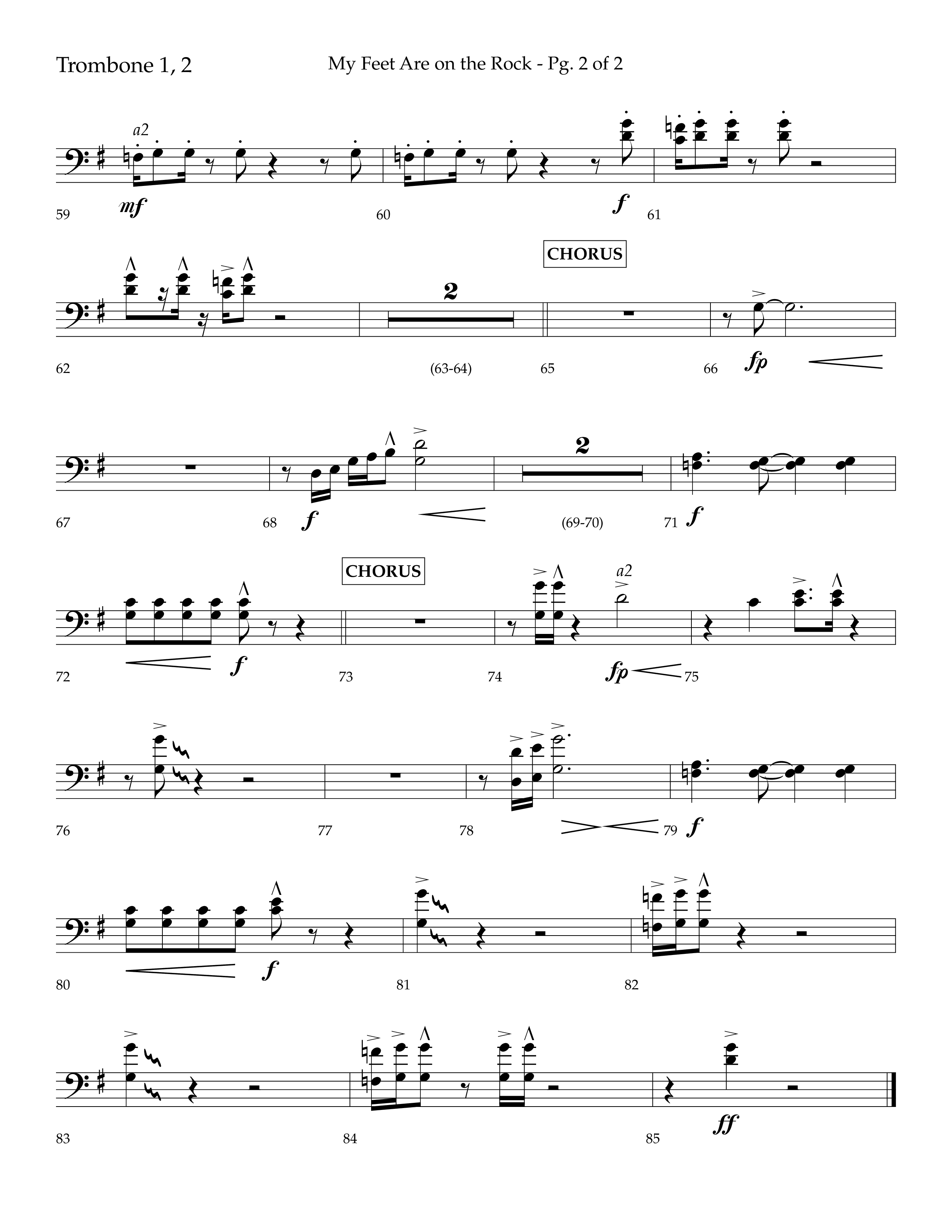 My Feet Are On The Rock (Choral Anthem SATB) Trombone 1/2 (Lifeway Choral / Arr. Daniel Semsen)